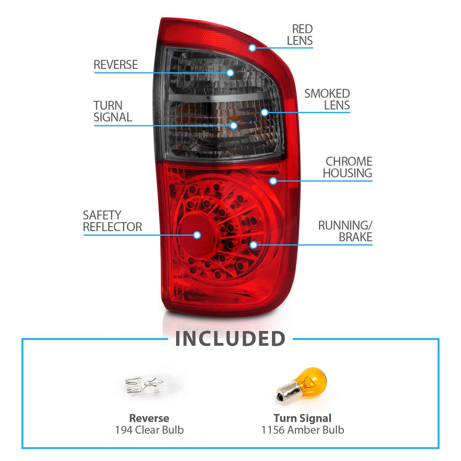TOYOTA TUNDRA 00-06 LED TAIL LIGHTS RED/SMOKE (DOUBLE CAB ONLY/DOES NOT FIT STEPSIDE)