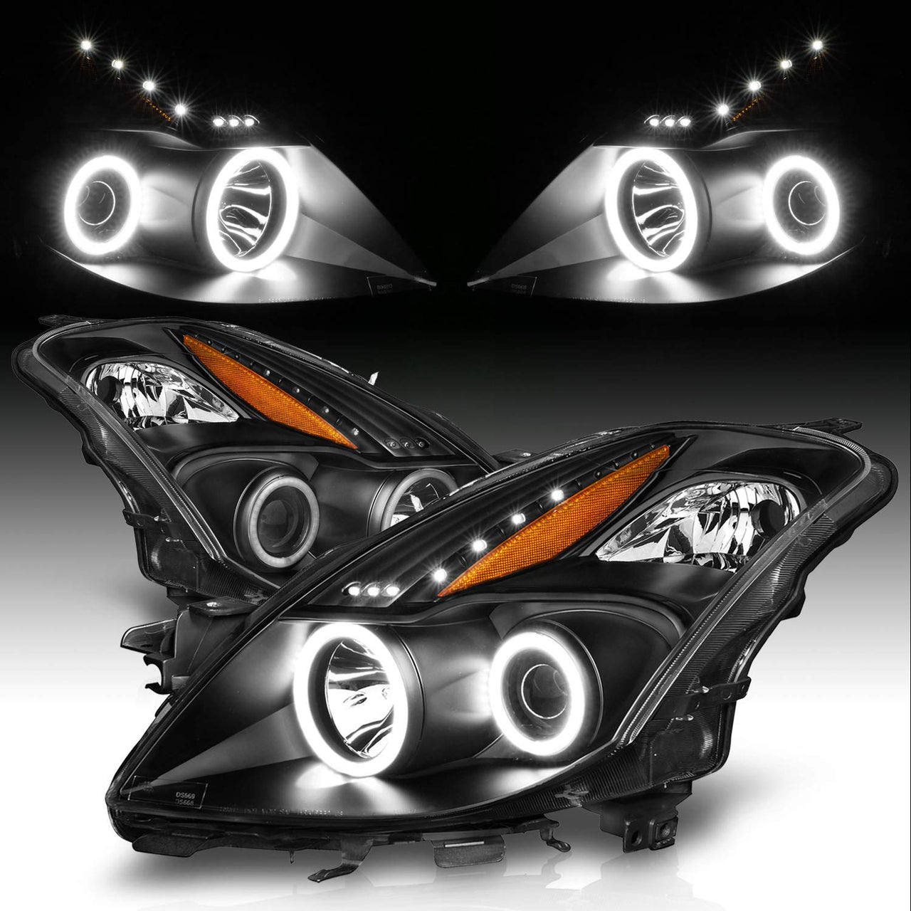 NISSAN ALTIMA 08-09 PROJECTOR 2D HEADLIGHTS BLACK CLEAR AMBER (RX HALO)