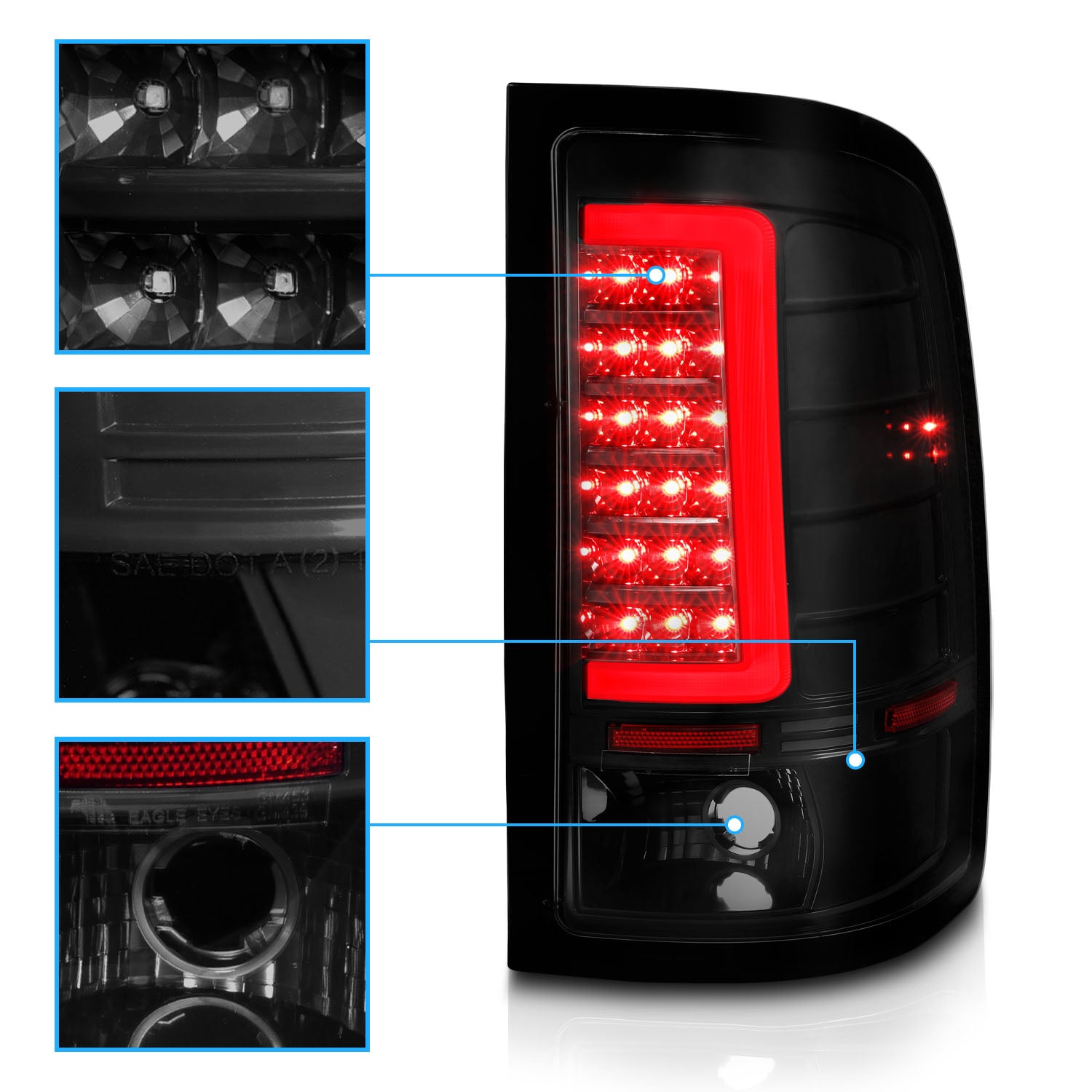GMC SIERRA 1500 07-13 (EXCEPT '07 CLASSIC) / SIRRA 2500/3500 '07-'14 LED TAIL LIGHTS  BLACK HOUSING SMOKE LENS W/ C LIGHT BAR