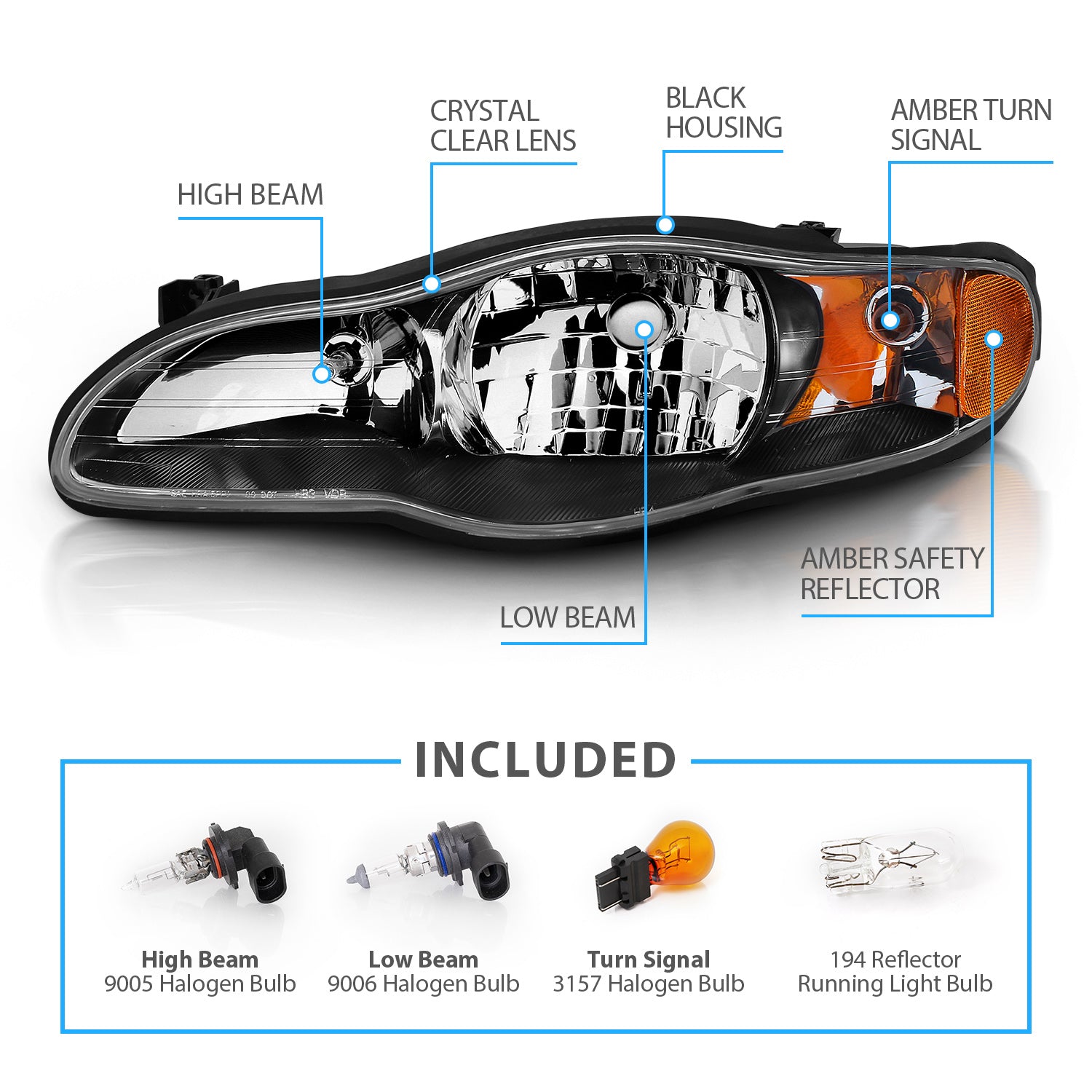 CHEVY MONTE CARLO 00-05 HEADLIGHTS BLACK AMBER