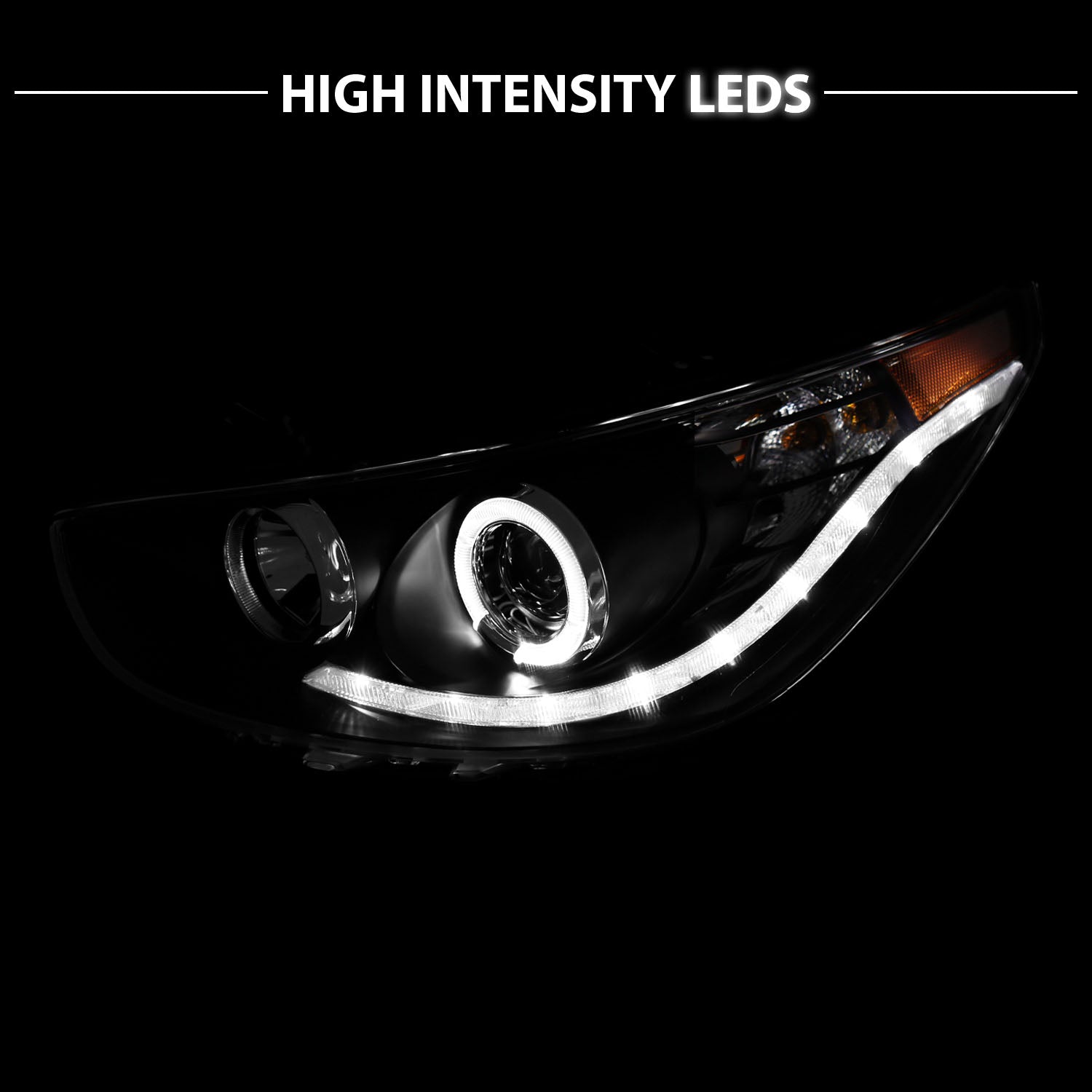 HYUNDAI ACCENT 11-13 4DR/HATCHBACK PROJECTOR HEADLIGHTS HALO BLACK CLEAR AMBER