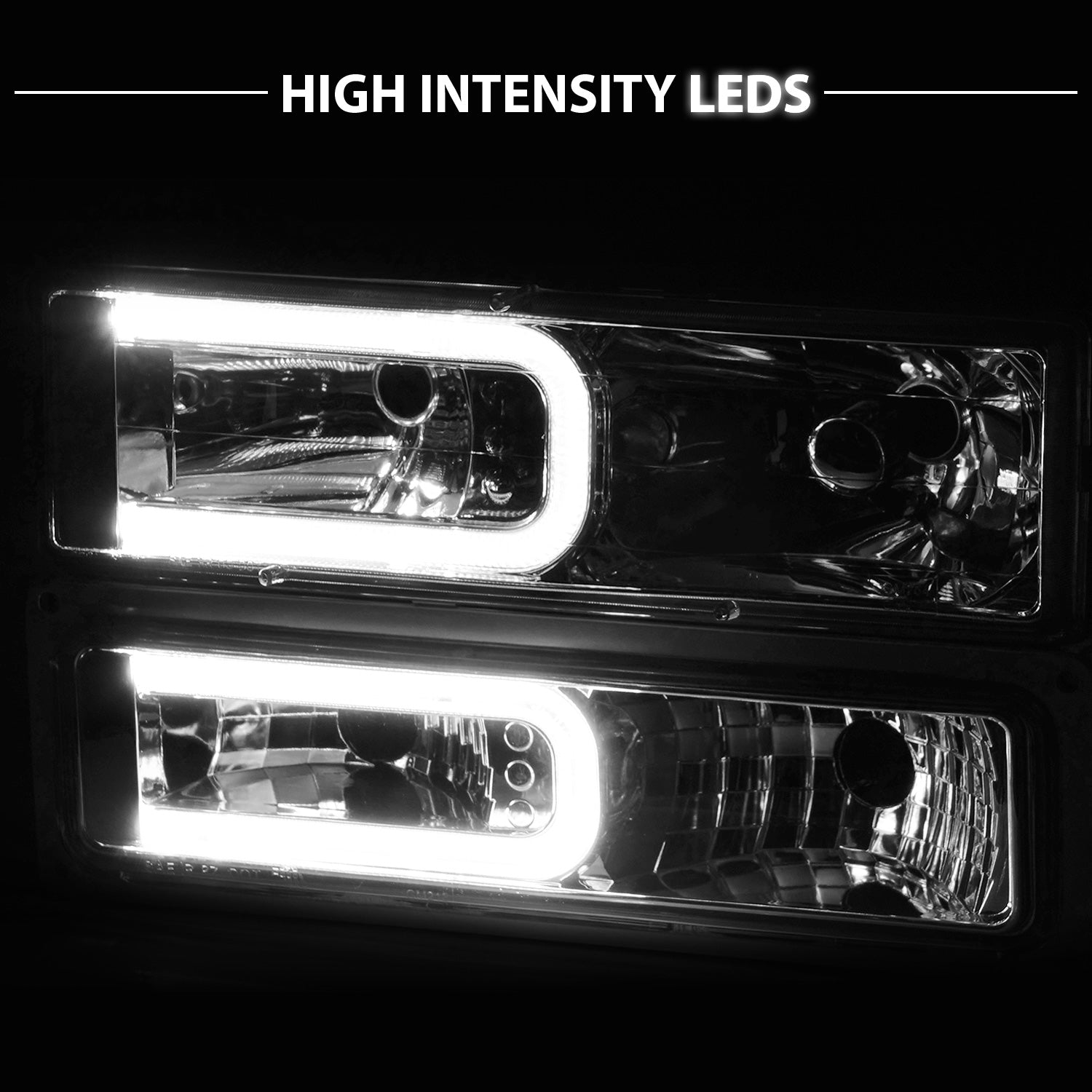 CHEVY CK / C10 /SILVERADO/ TAHOE / SUBURBAN/BLAZER 94-98 HEADLIGHTS  W/ SIGNAL & SIDE MARKERS (8PCS) SET CHROME HOUSING CLEAR LENS W/ C LIGHT BAR
