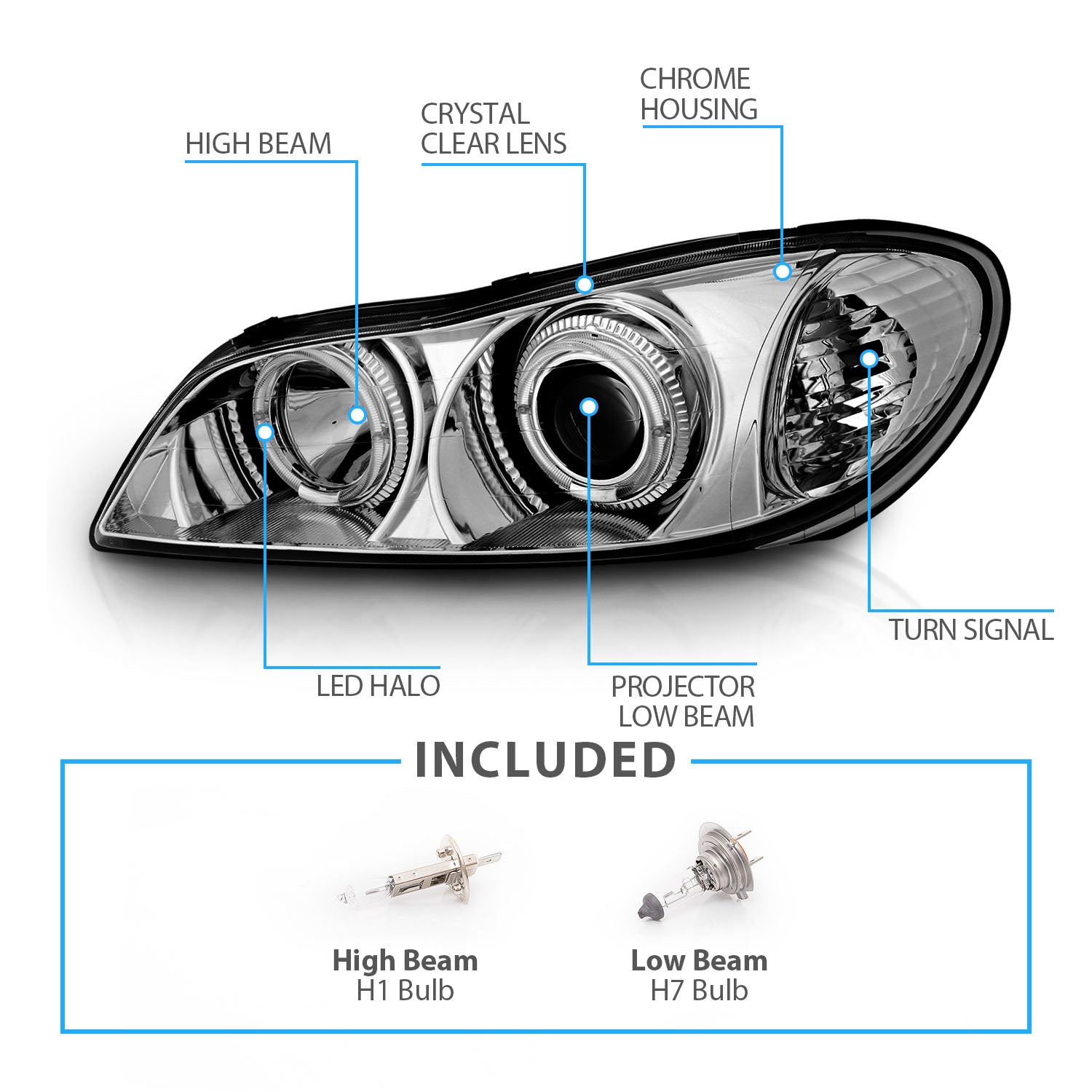 INFINITI I-30 00-01 PROJECTOR HEADLIGHTS HALO CHROME CLEAR