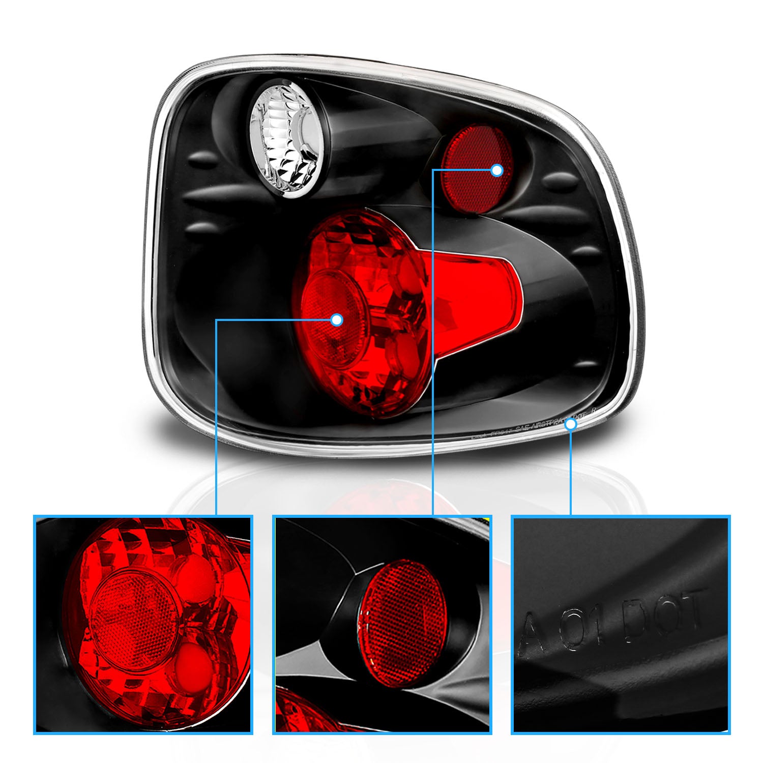 FORD F-SERIES FLARE SIDE 97-03 TAIL LIGHTS VERSION 2 BLACK
