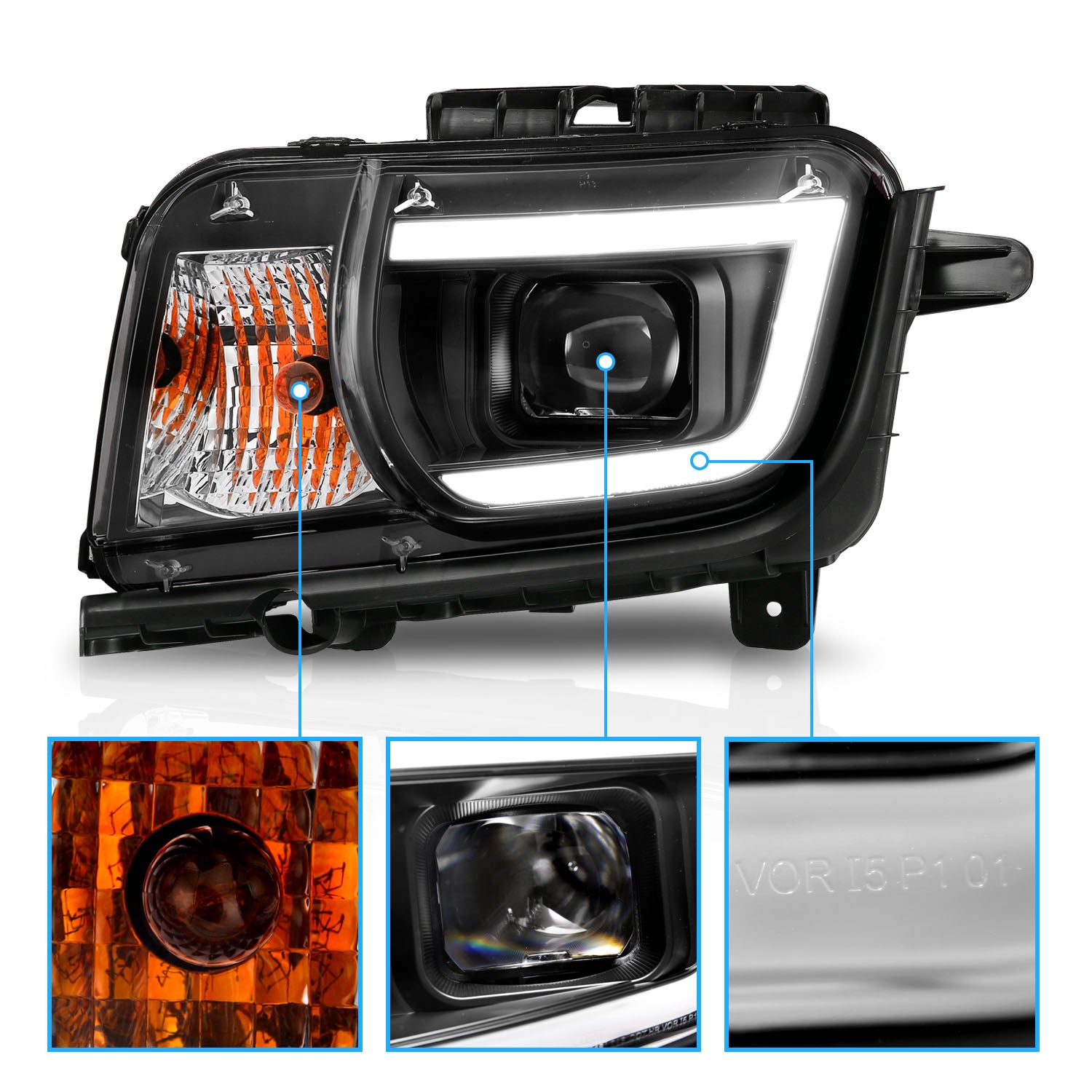 CHEVY CAMARO 10-12 PROJECTOR LIGHT BAR STYLE BLACK CLEAR