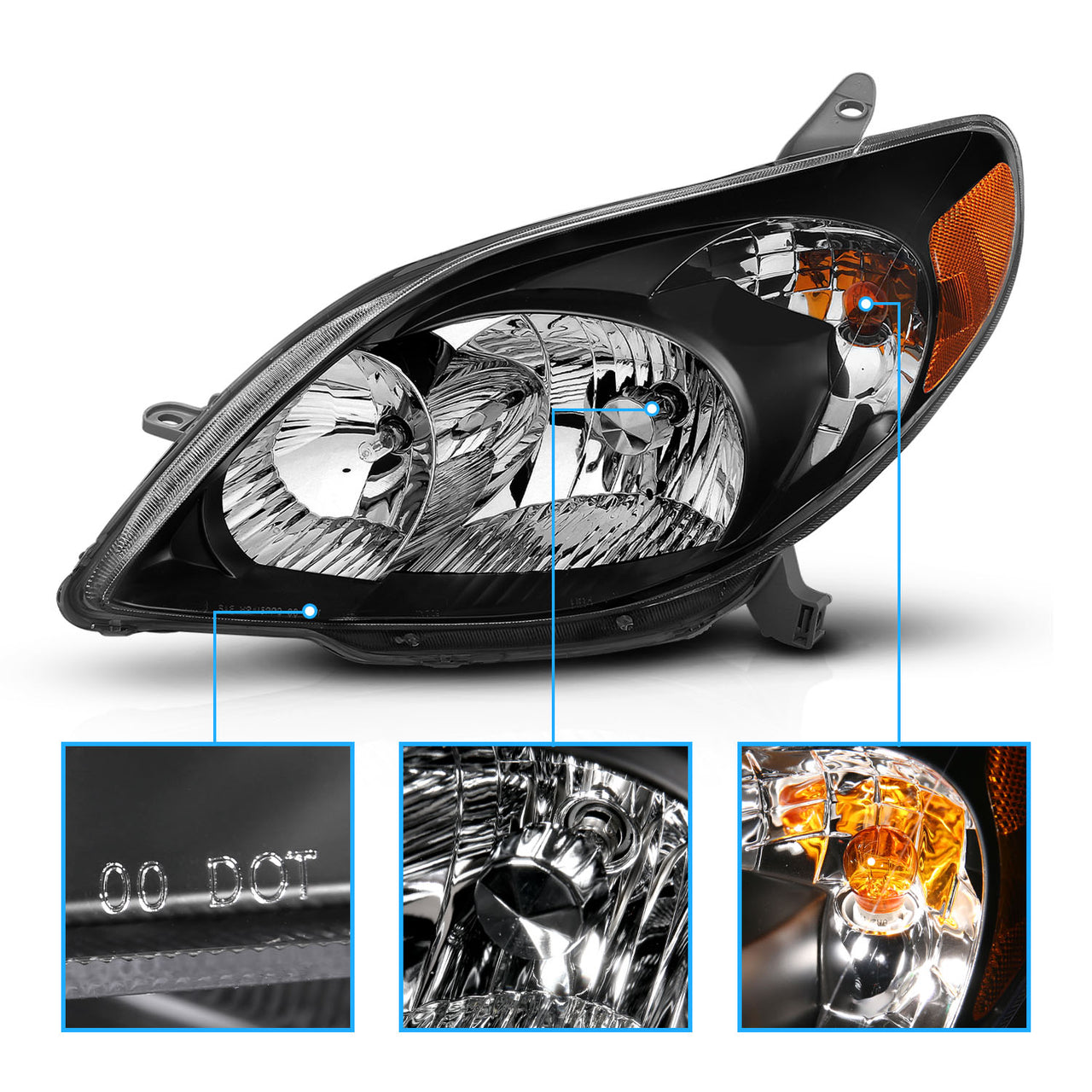 TOYOTA MATRIX 03-08 CRYSTAL HEADLIGHTS BLACK AMBER