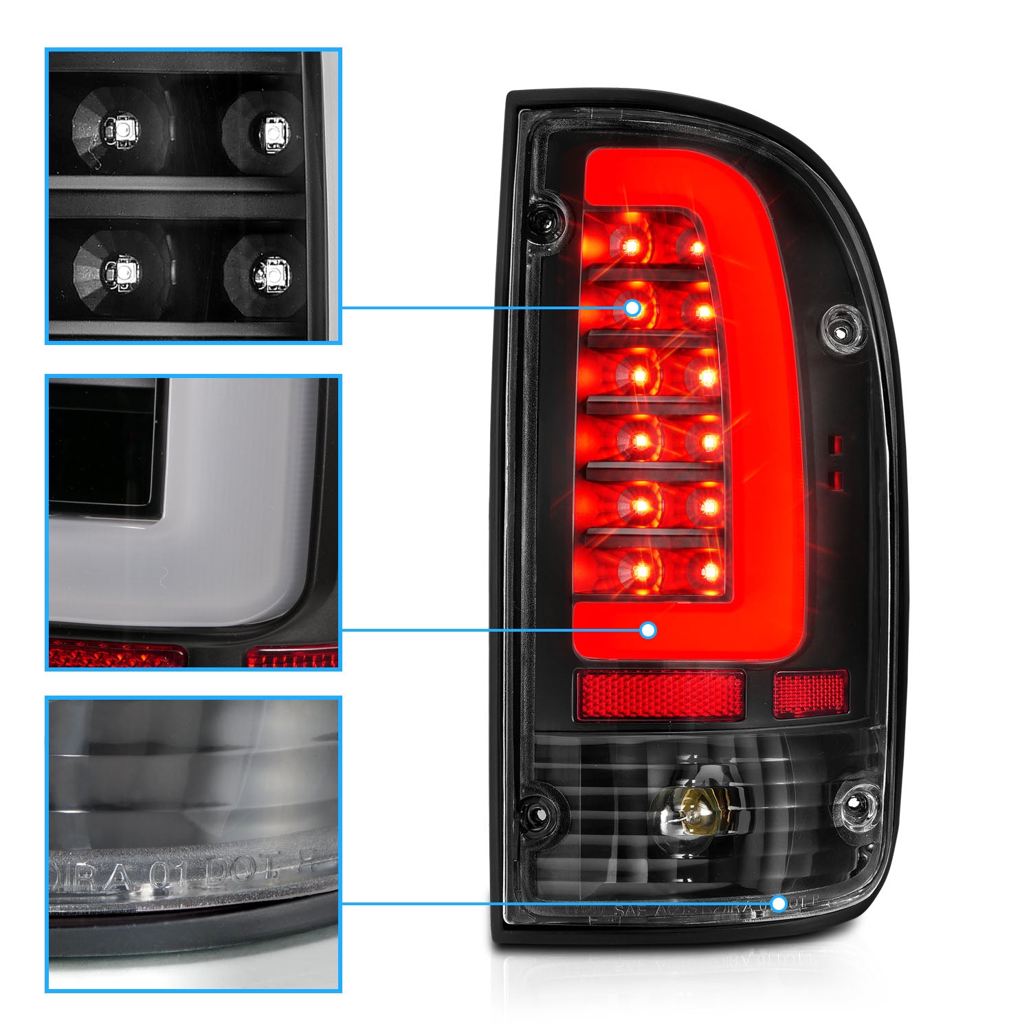 TOYOTA TACOMA 95-00 LED TAIL LIGHTS BLACK HOUSING CLEAR LENS W/ C LIGHT BAR