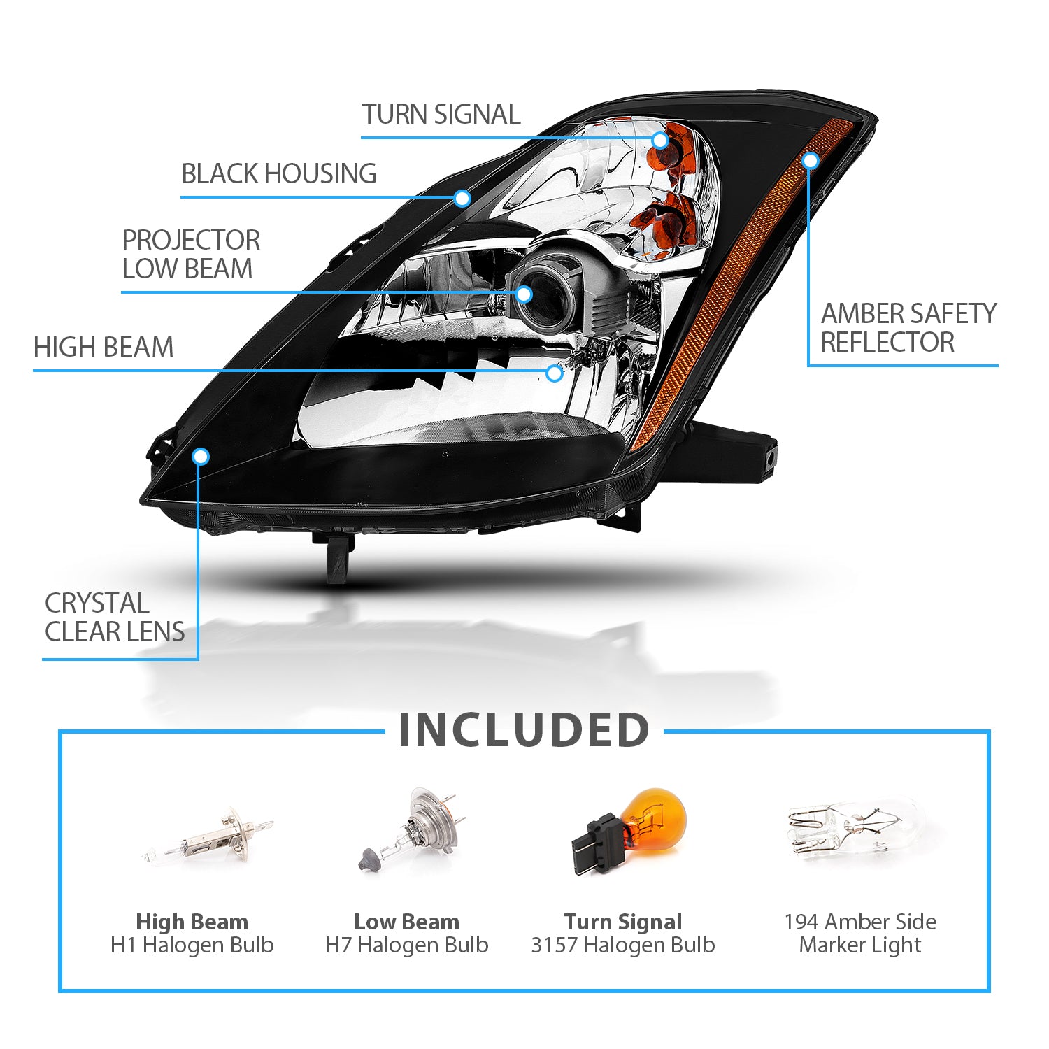 NISSAN 350 Z 03-05 HEADLIGHTS BLACK AMBER