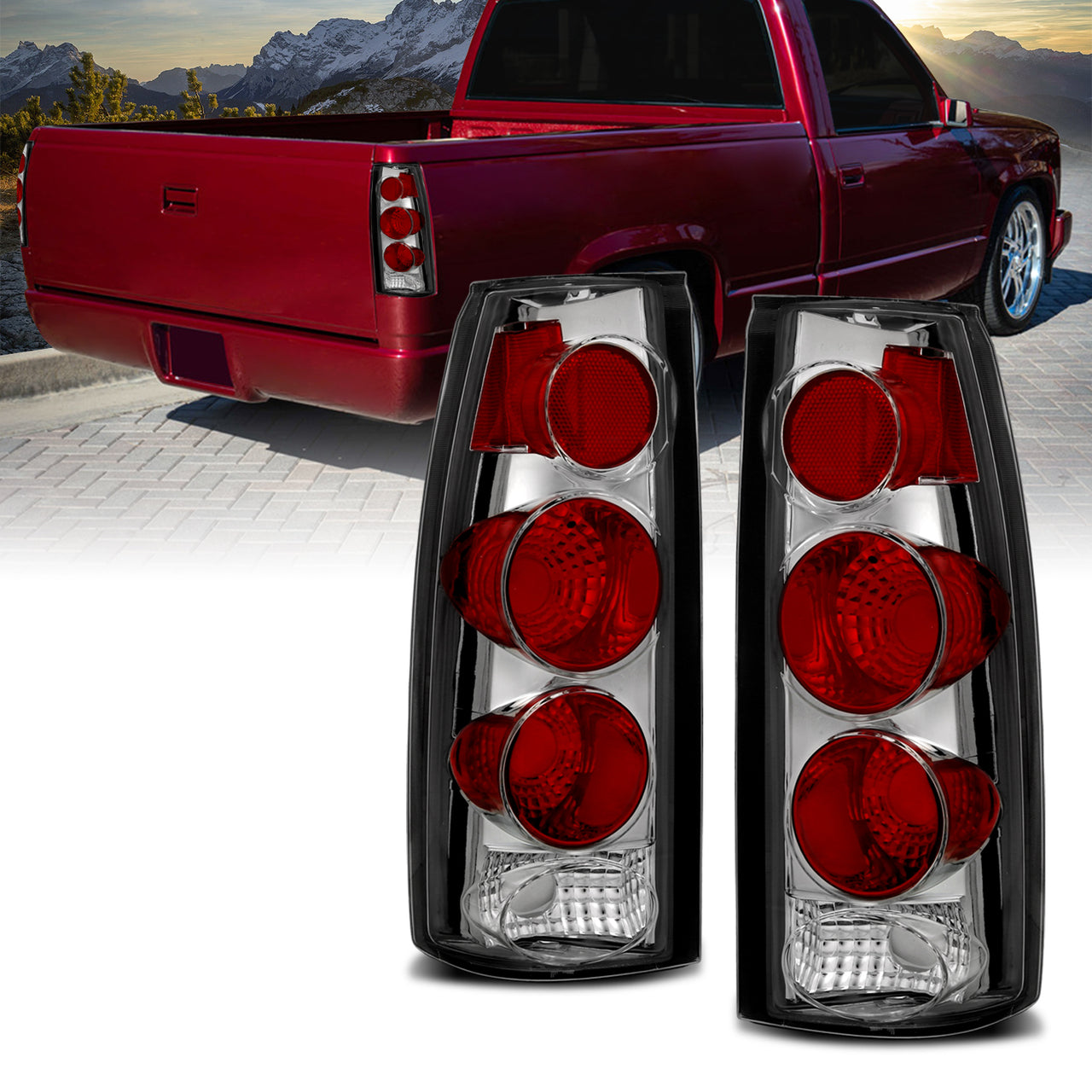 Chevy/GMC C/K 1500/2500/3500 88-99, SUBURBAN/YUKON 92-00, TAHOE 94-00, BLAZER 92-94, CADILLAC ESCALADE 99-00 TAIL LIGHTS 3D STYLE CHROME