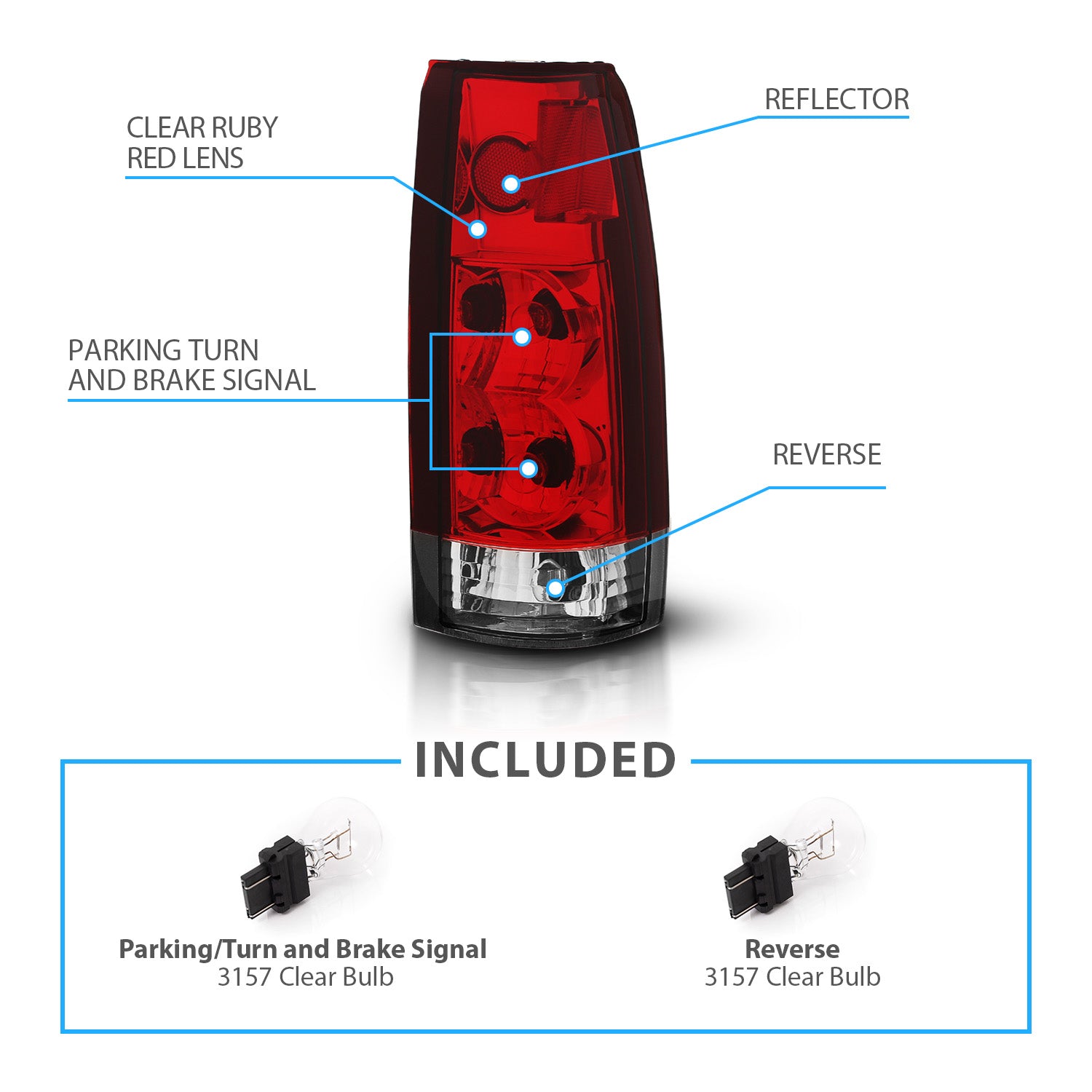 CHEVY FULLSIZE 88-98 TAIL LIGHTS RED/CLEAR NEW VERSION