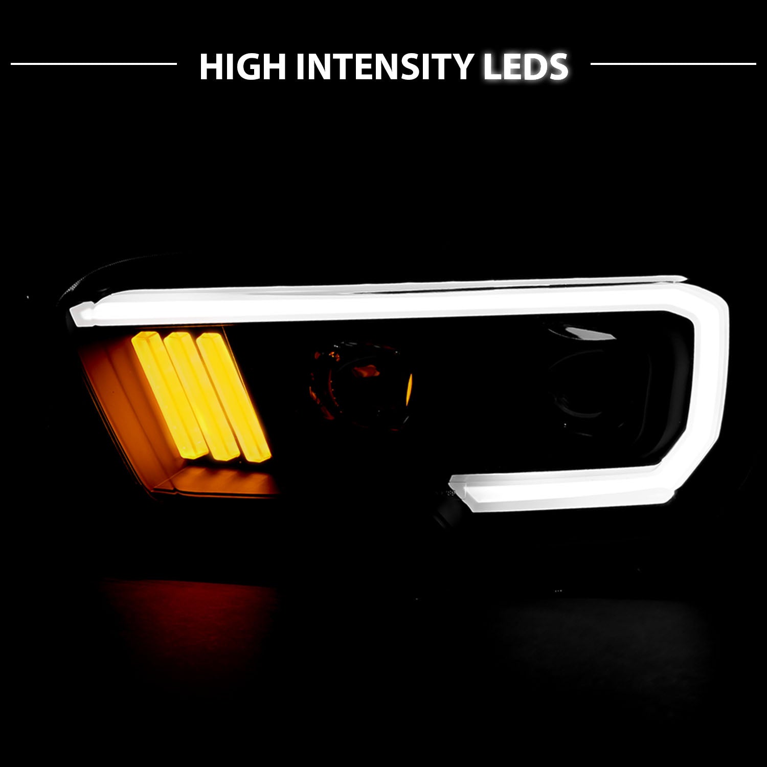 TOYOTA TACOMA 16-23 PROJECTOR LIGHT BAR STYLE HEADLIGHTS BLACK AMBER (W/ DRL) (HIGH MODEL)