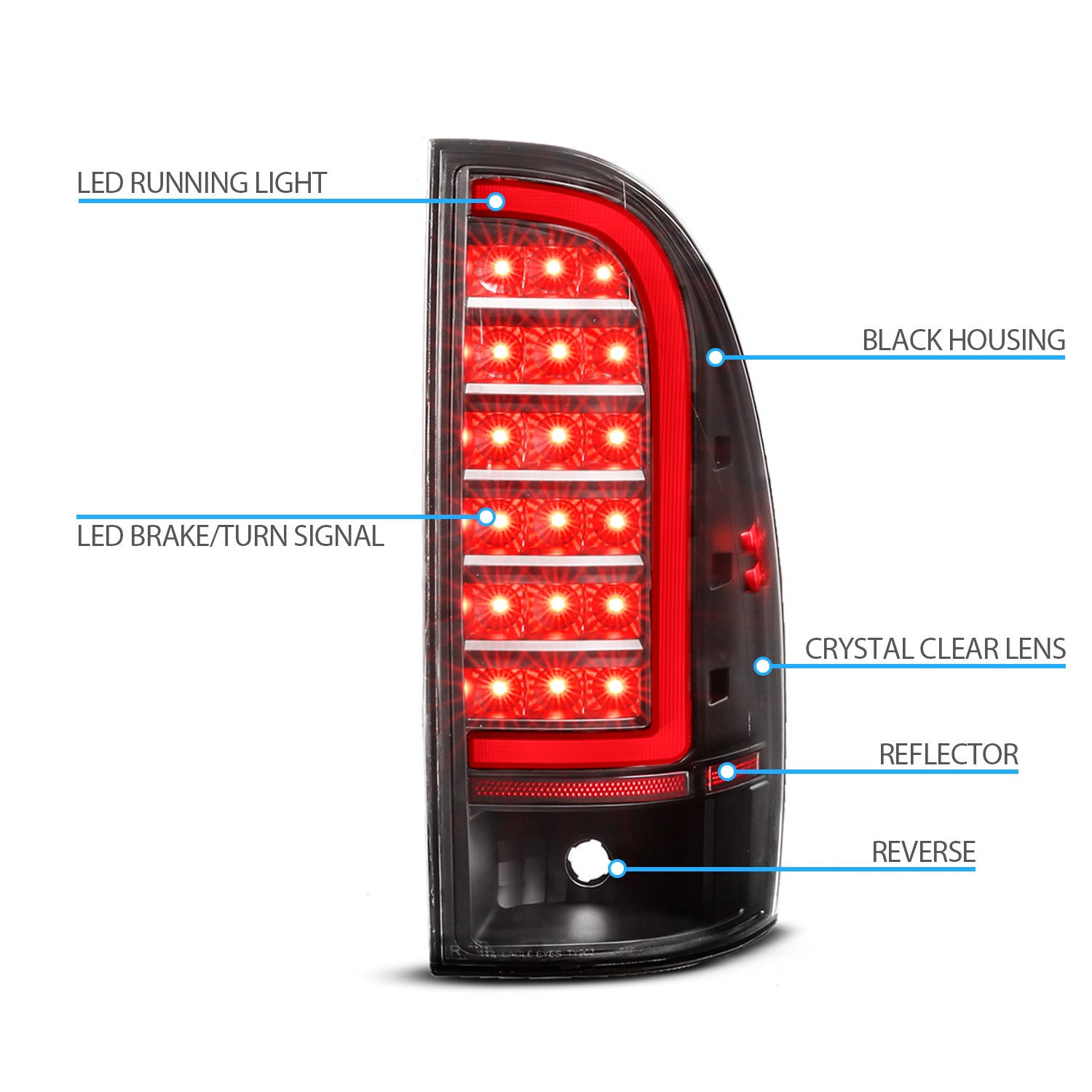 TOYOTA TACOMA 05-15 LED TAIL LIGHTS BLACK HOUSING CLEAR LENS (W/ C LIGHT BAR)