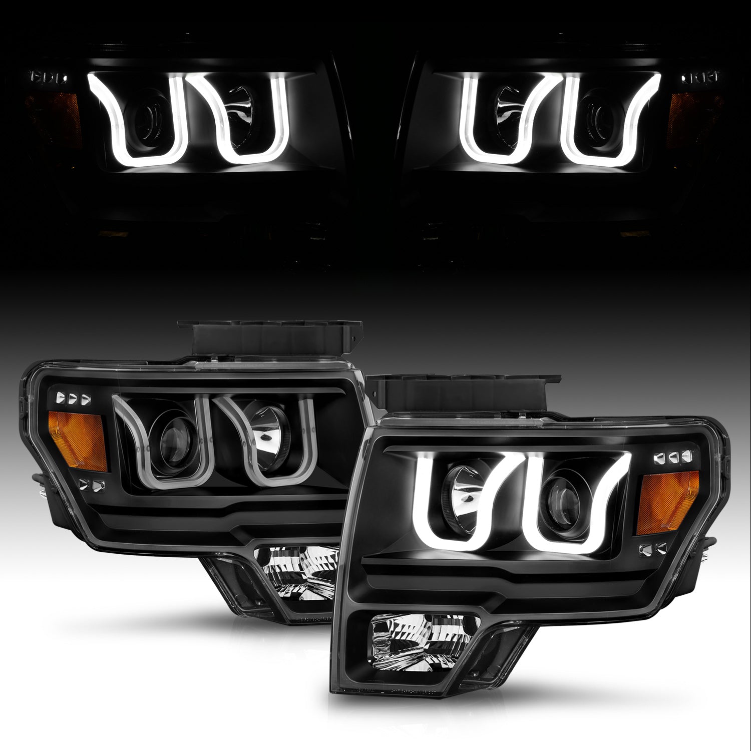 FORD F-150 09-13 PROJECTOR U-BAR STYLE SWITCHBACK HEADLIGHTS BLACK