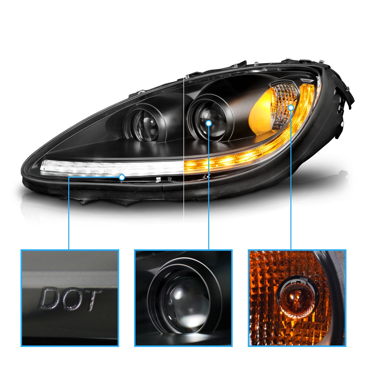 CHEVY CORVETTE 05-13 PROJECTOR SEQUENTIAL LIGHT BAR HEADLIGHTS BLACK AMBER(W/ DRL)(W/O HID KITS)