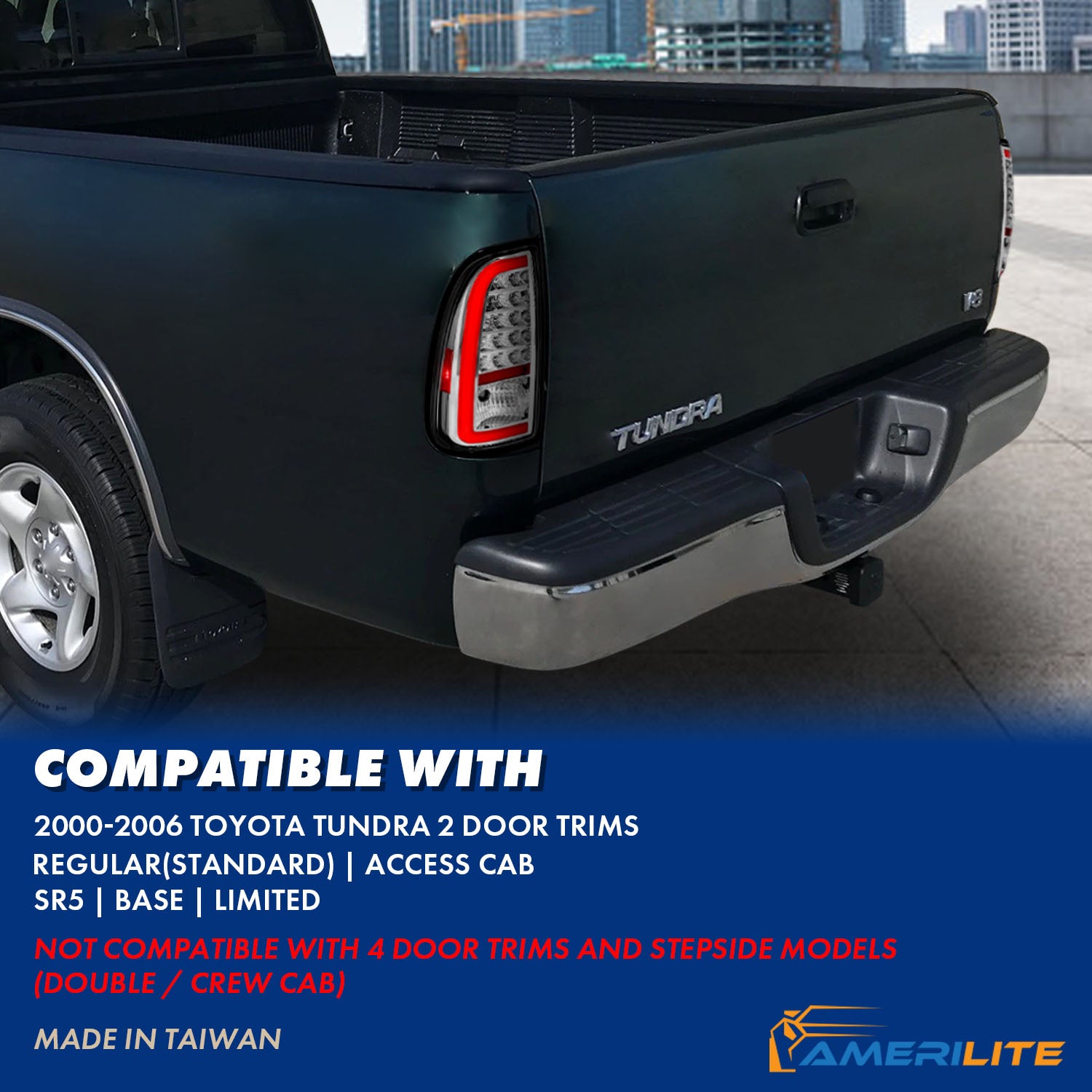 TOYOTA TUNDRA 00-06 LED TAIL LIGHTS CHROME HOUSING CLEAR LENS W/ C LIGHT BAR (STD BED REGULAR CAB, ACCESS CAB)