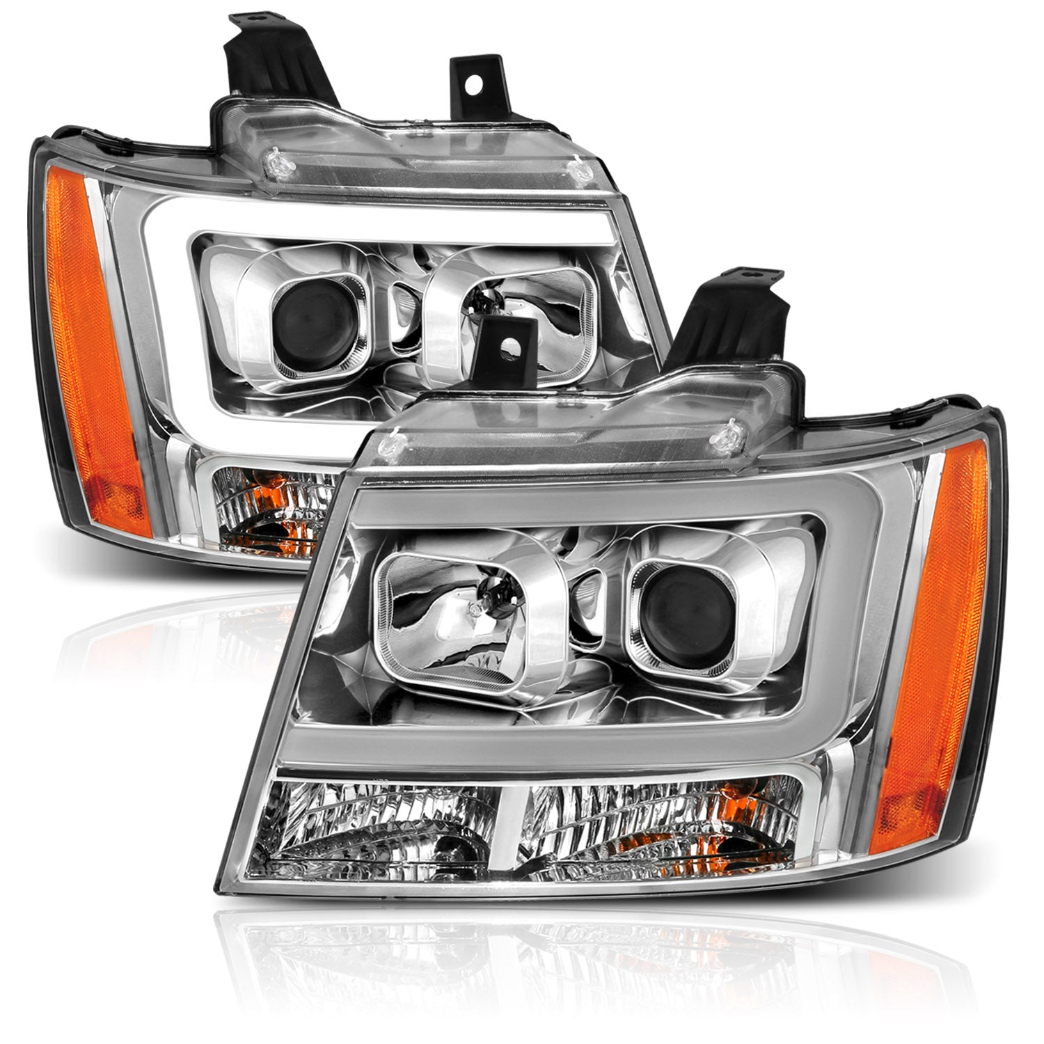 CHEVY TAHOE/SUBURBAN/AVALANCHE 07 PROJECTOR HEADLIGHTS G2 CHROME CLEAR AMBER