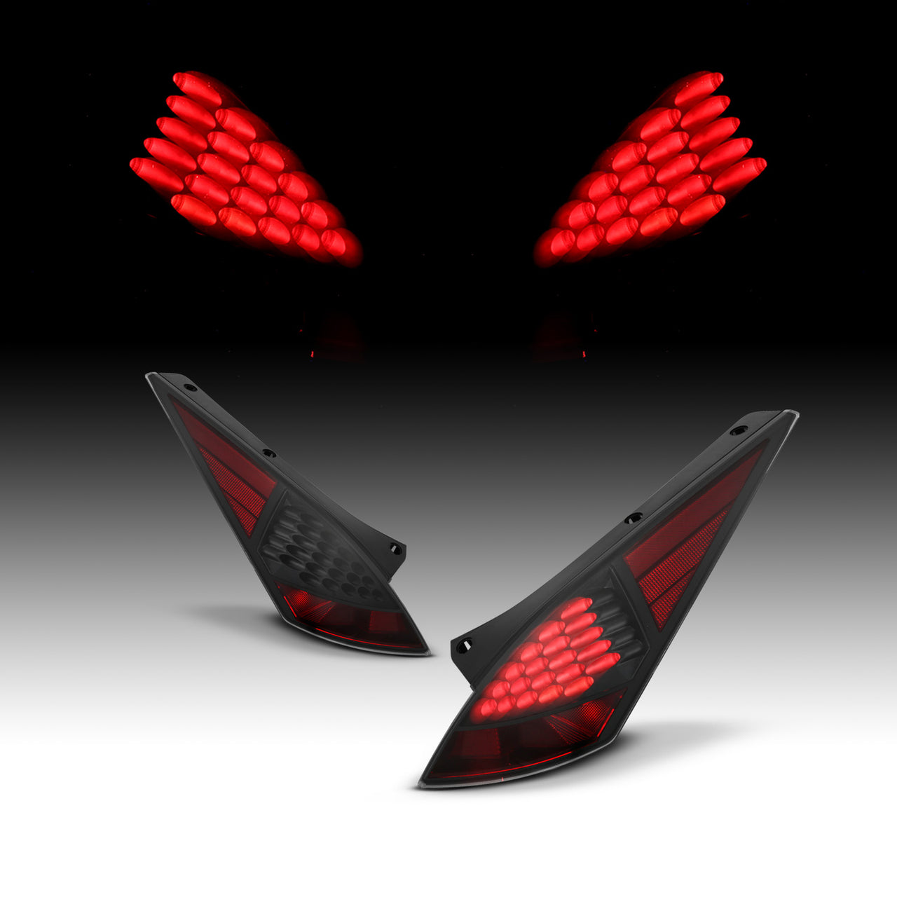 NISSAN 350Z 03-06 LED TAIL LIGHTS ALL BLACK HOUSING SMOKE LENS