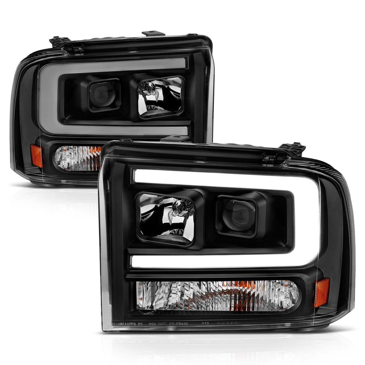 FORD F-250/350/450/550 SUPERDUTY 05-07/EXCURSION 2005 PROJECTOR HEADLIGHTS BLACK AMBER (W/ C LIGHTS BAR)