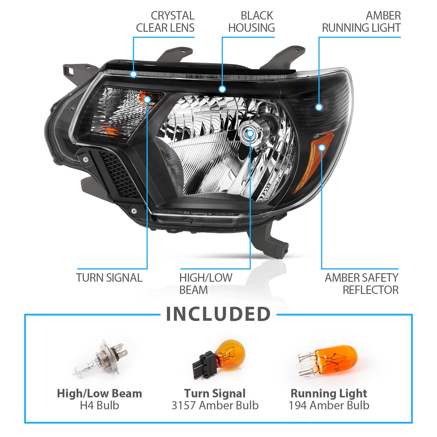 TOYOTA TACOMA 12-15 HEADLIGHTS BLACK AMBER (OE STYLE)