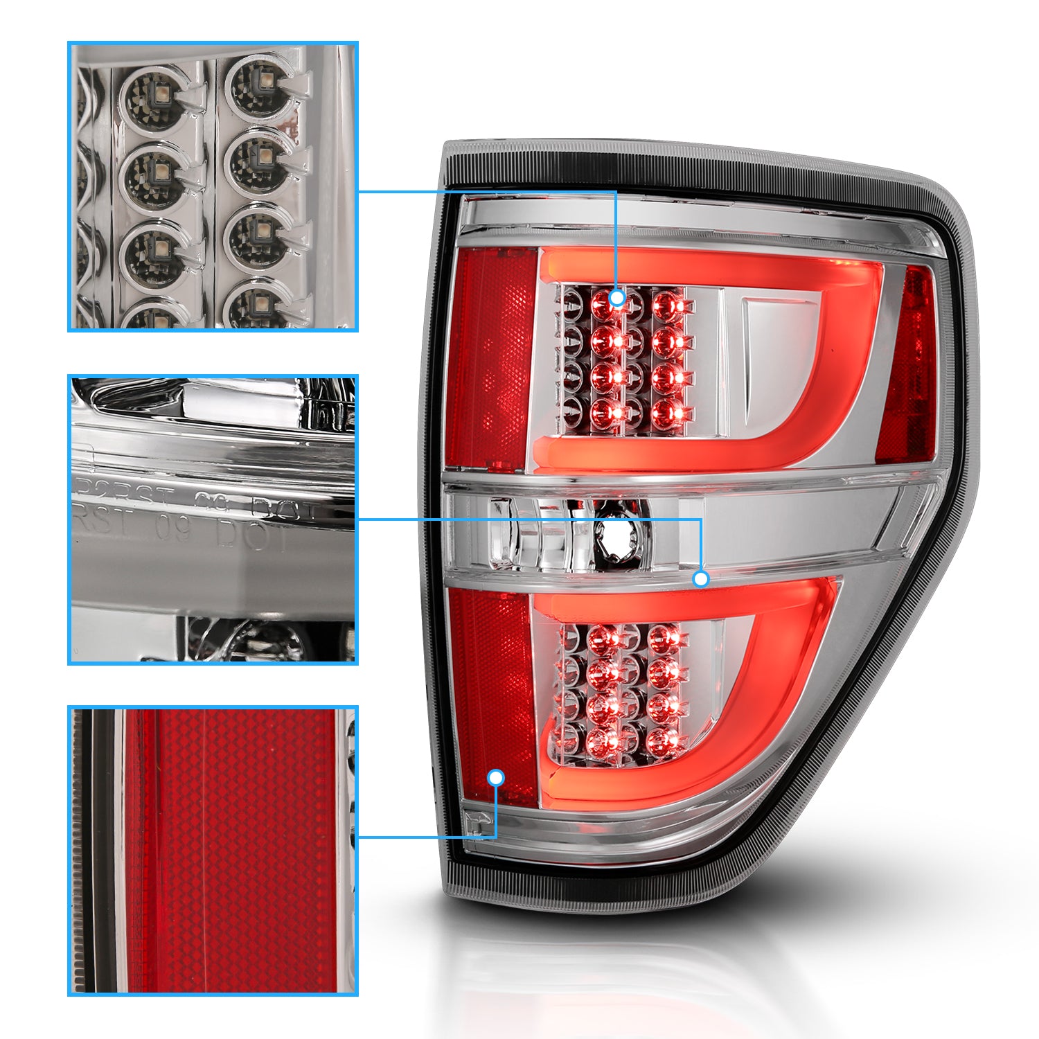 FORD F-150 09-13 LED TAIL LIGHTS G2 ALL CHROME