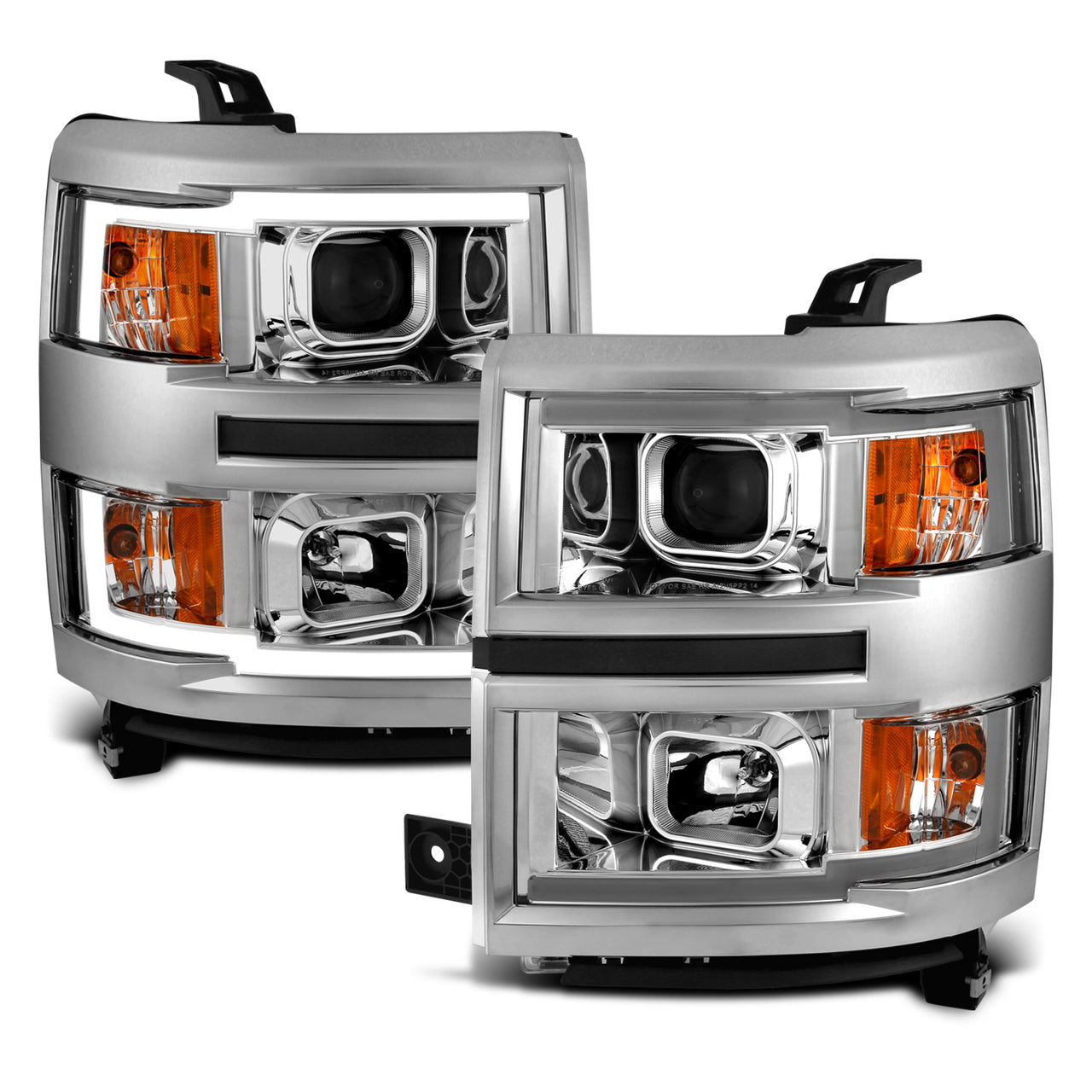 CHEVY SILVERADO 14 PROJECTOR LIGHT BAR STYLE HEADLIGHTS CHROME AMBER