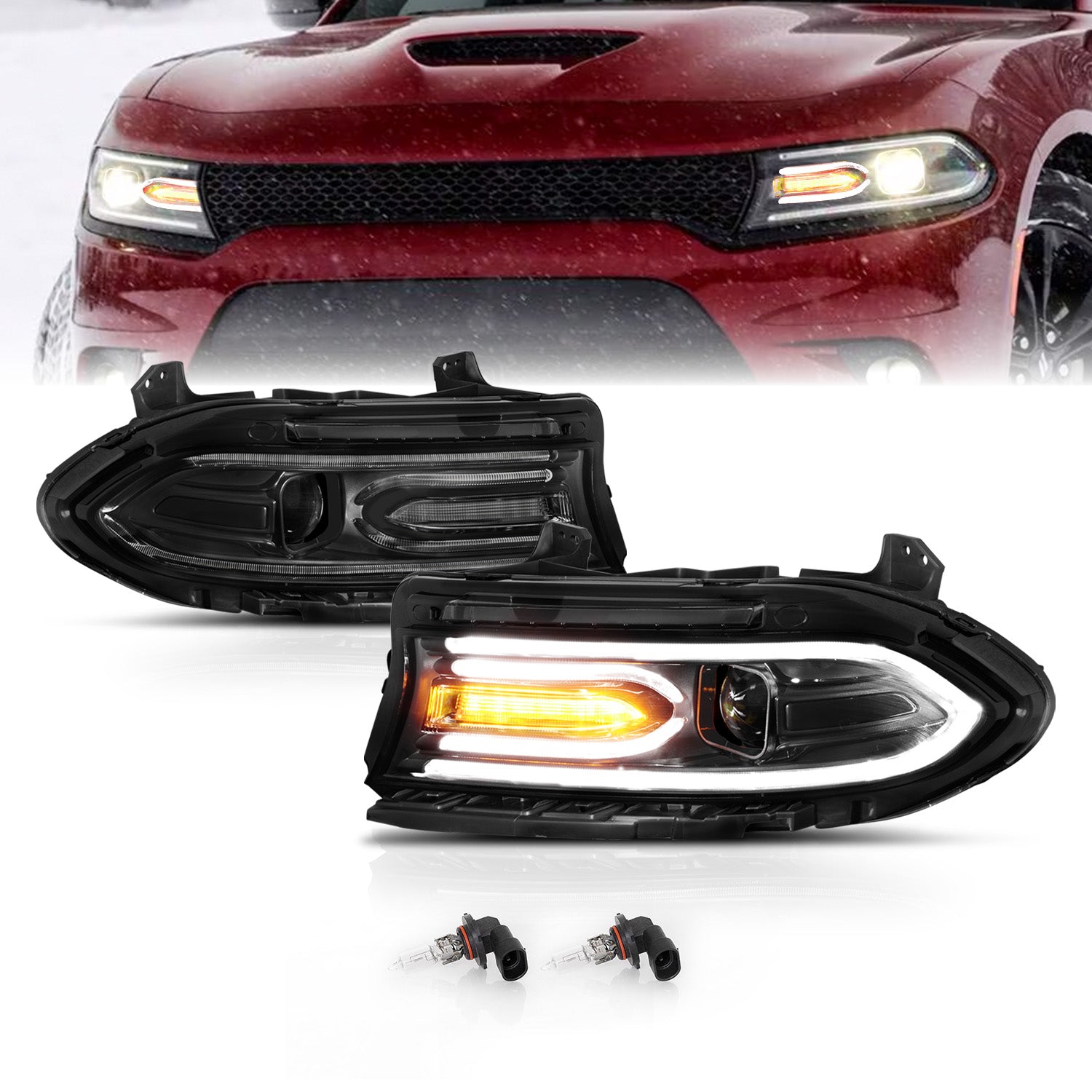 DODGE CHARGER 15-22 PROJECTOR LIGHT BAR STYLE HEADLIGHTS BLACK CLEAR