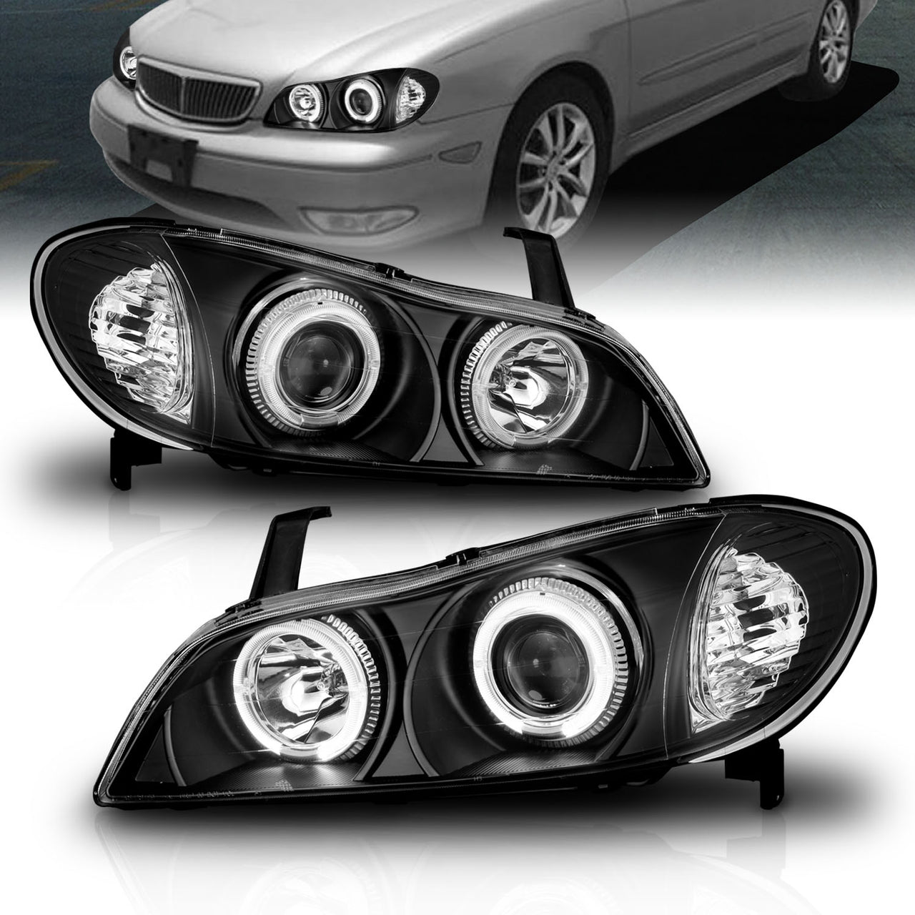 INFINITI I-30 00-01 PROJECTOR HEADLIGHTS HALO BLACK CLEAR