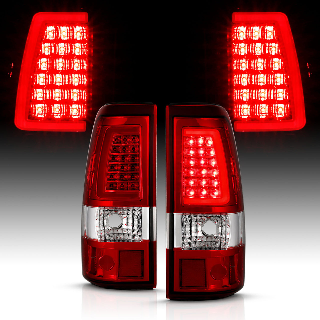 GMC SIERRA 99-07/CHEVY SILVERADO 99-03 (1500/2500 SERIES 99-02 & 3500 SERIES 2003) LED TAIL LIGHTS RED/CLEAR W/ C LIGHT BAR (3 HOLE)