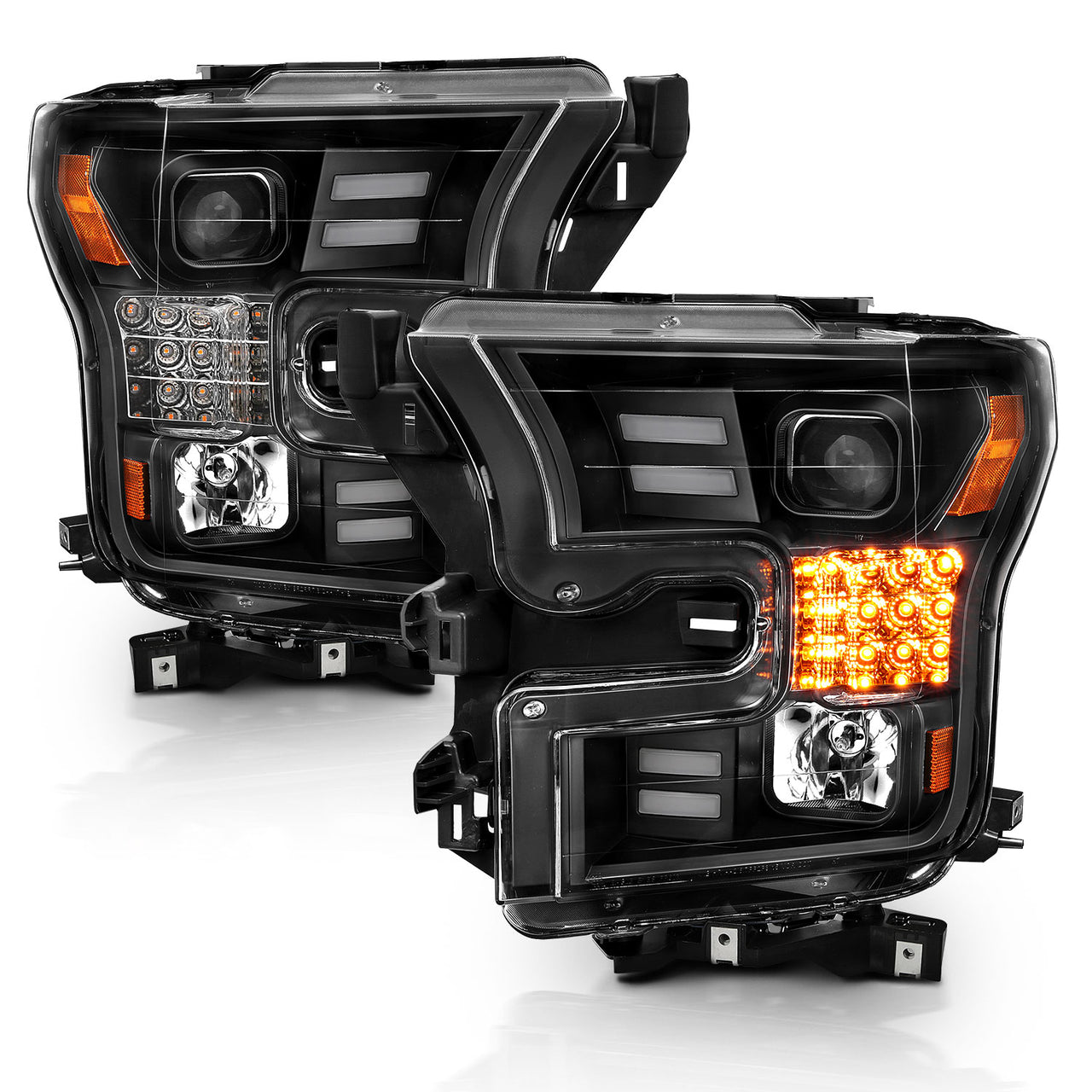 FORD F-150 15-17 PROJECTOR LIGHT BAR STYLE HEADLIGHTS BLACK AMBER (SEQUENTIAL SIGNAL)
