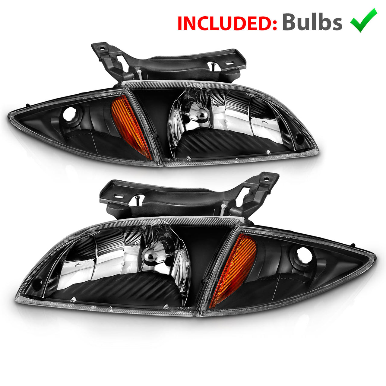 CHEVY CAVALIER 00-02 CRYSTAL HEADLIGHTS BLACK AMBER