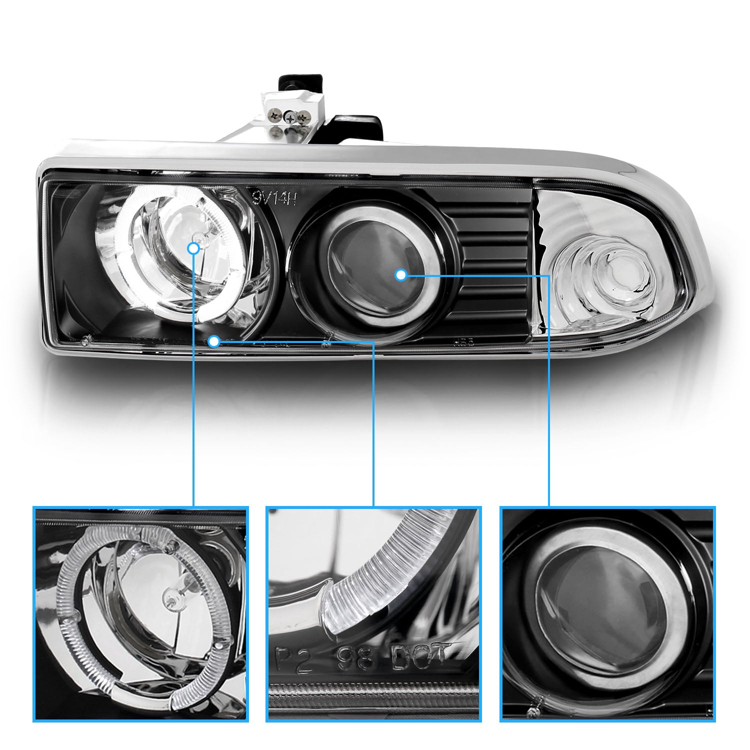 CHEVY S10/BLAZER 98-04 PROJECTOR HEADLIGHTS HALO BLACK CLEAR