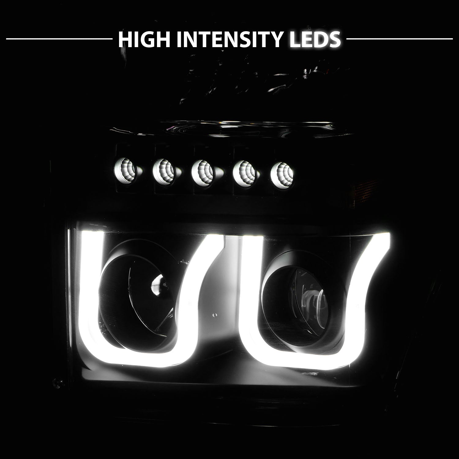 FORD F-250/SUPER DUTY 08-10 PROJECTOR U-BAR STYLE HEADLIGHTS BLACK CLEAR AMBER