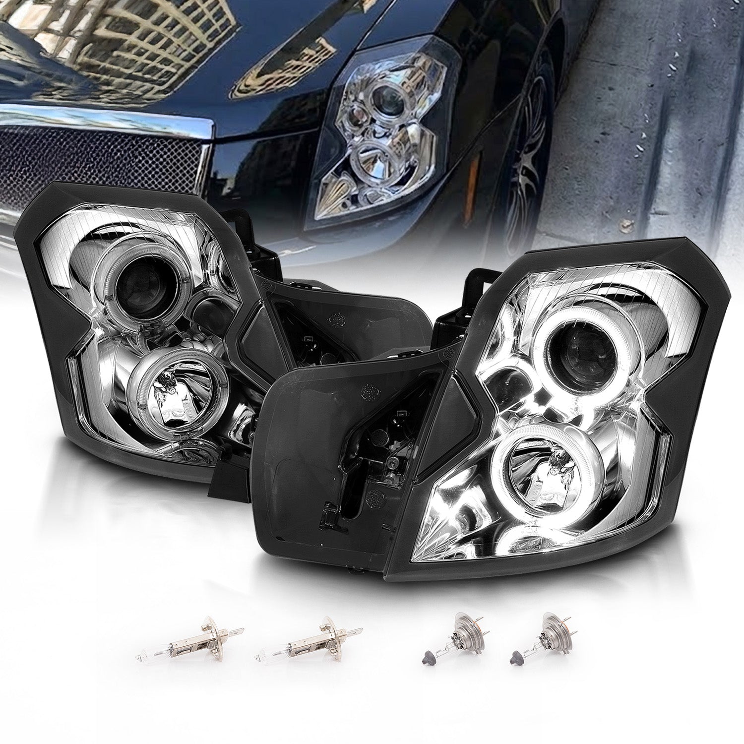 CADILLAC CTS 03-07 PROJECTOR HEADLIGHTS HALO CHROME CLEAR