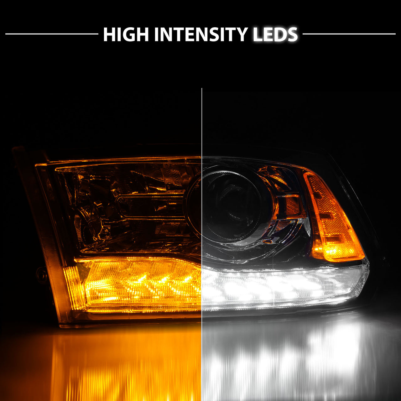 DODGE RAM 09-18 PROJECTOR PLANK STYLE SWITCHBACK H.L CHROME AMBER (OE STYLE) (ALL MODEL)
