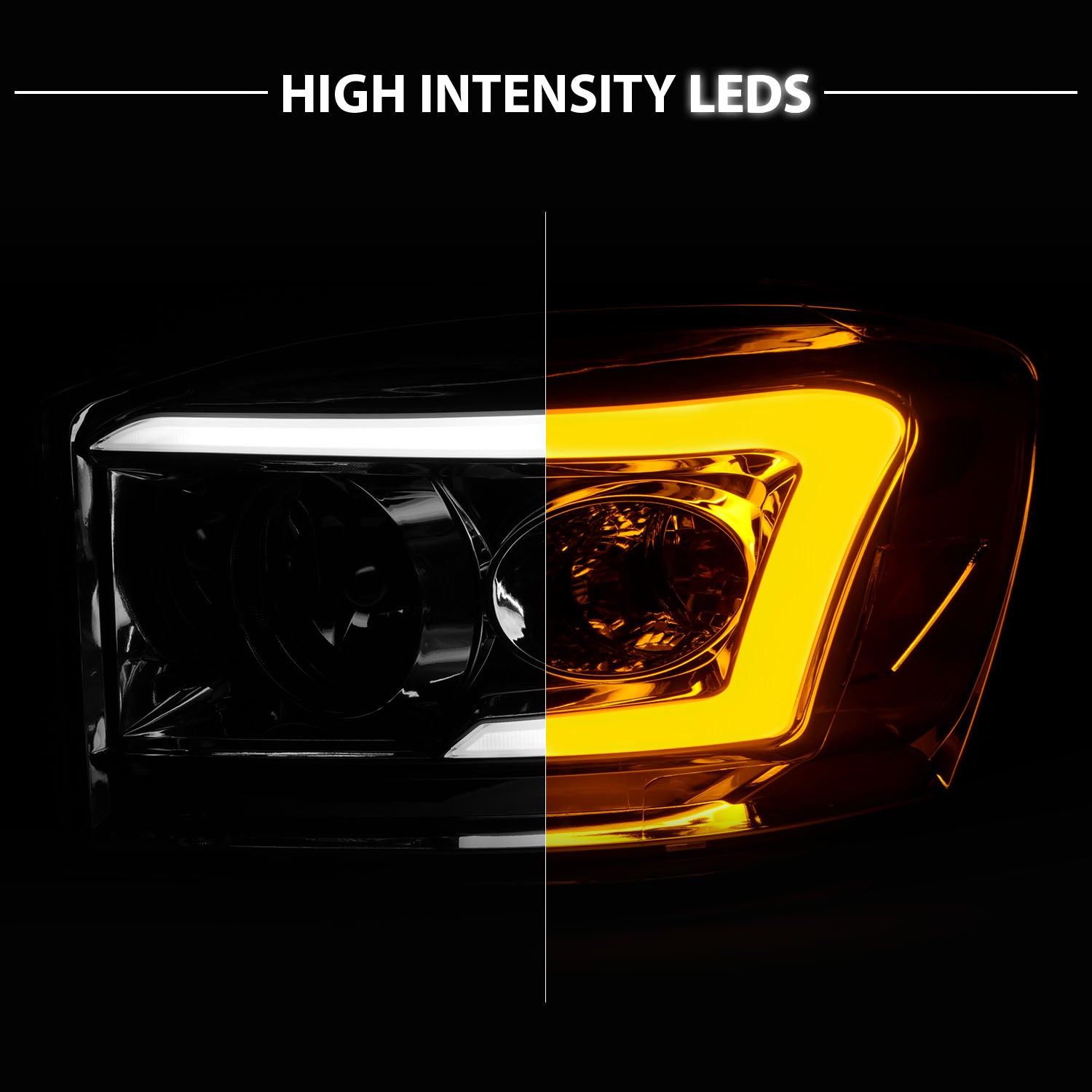 DODGE RAM 1500 06-08/ 2500/3500 06-09   SWITCHBACK HEADLIGHTS CHROME AMBER (W/ C LIGHT BAR)