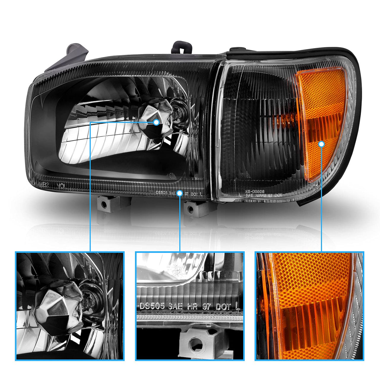 NISSAN PATHFINDER 99-03 HEADLIGHTS BLACK AMBER W/ CORNER LIGHTS