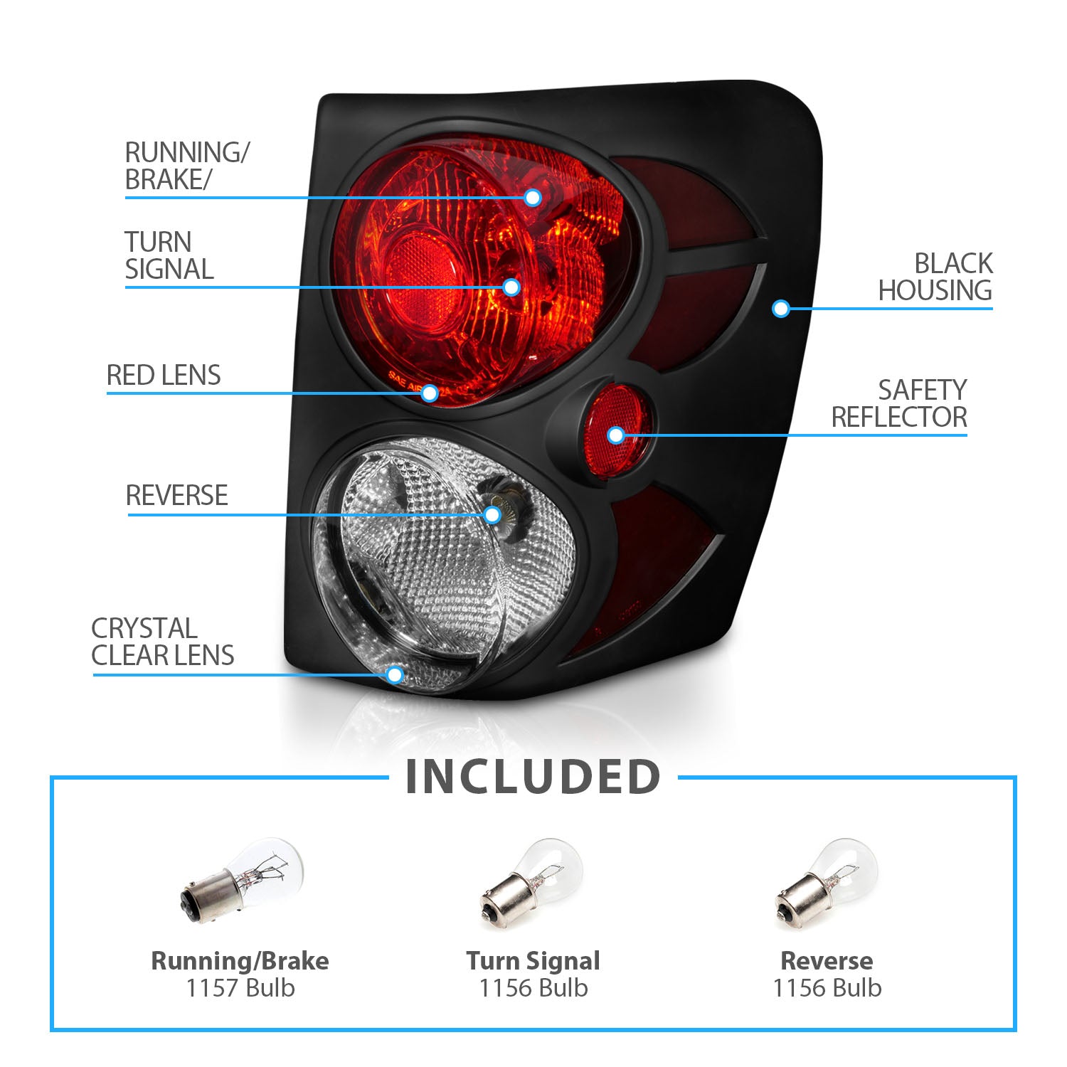 JEEP GRAND CHEROKEE 99-03 TAIL LIGHTS BLACK