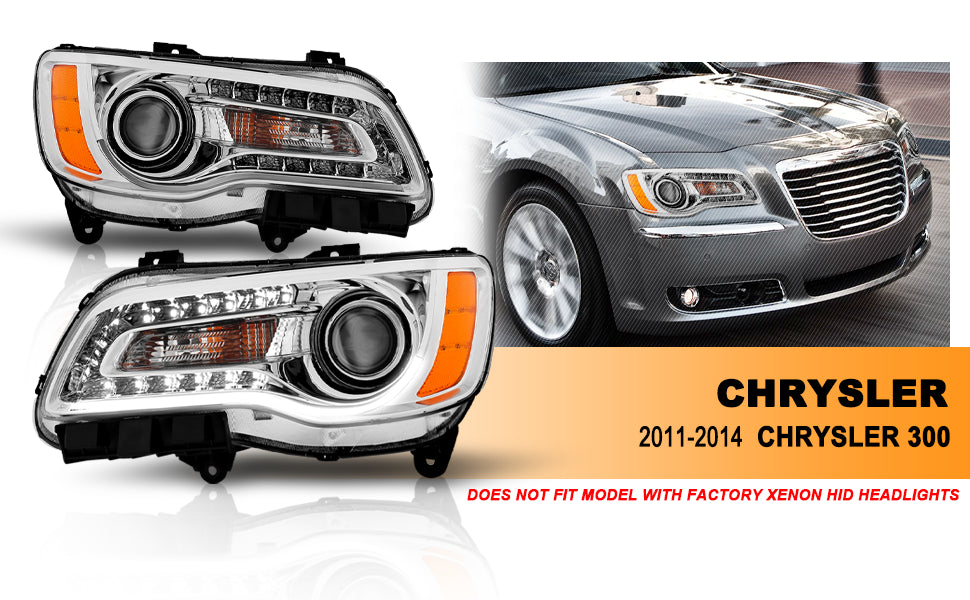 CHRYSLER 300 11-UP PROJECTOR LIGHT BAR STYLE HEADLIGHTS CHROME CLEAR AMBER