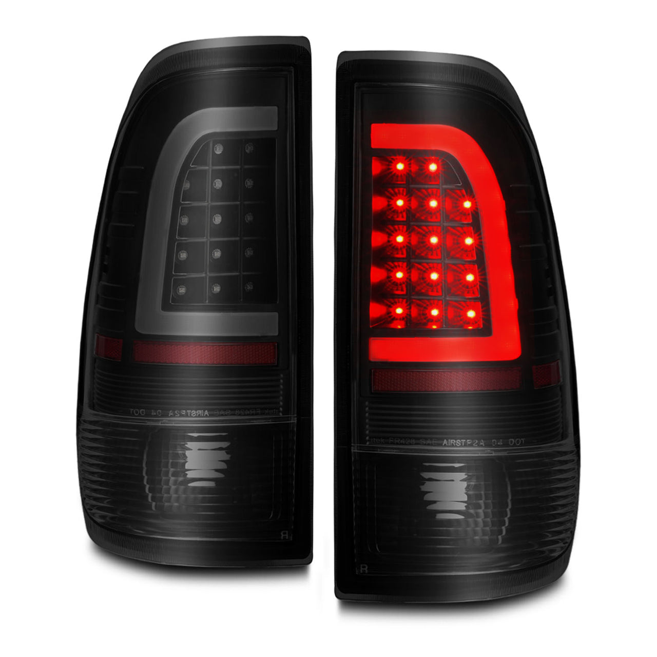 FORD F-150/F250 97-04 STYLESIDE/SUPER DUTY 99-07 LED TAIL LIGHTS BLACK HOUSING SMOKE LENS W/ C LIGHT BAR