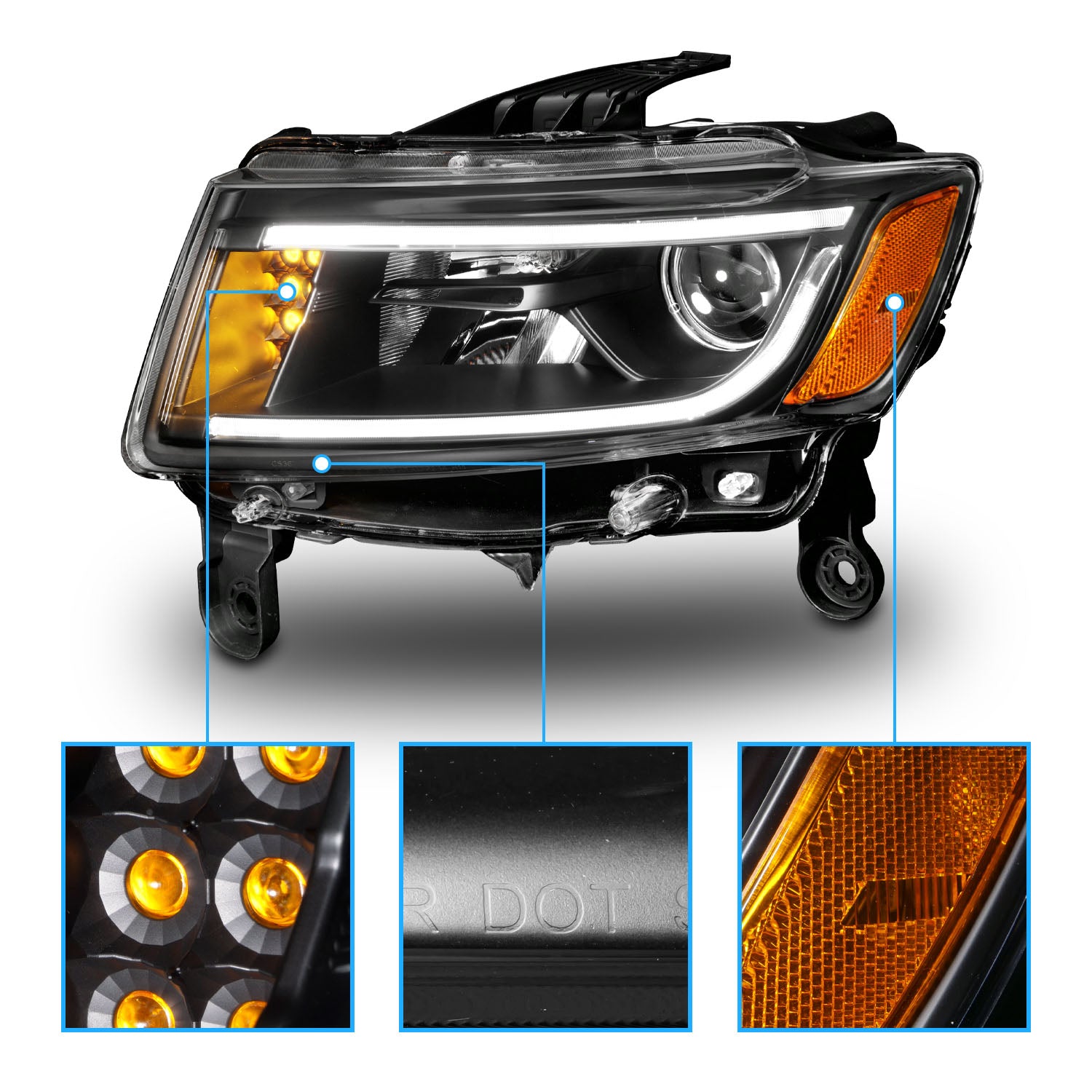 JEEP GRAND CHEROKEE 14 PROJECTOR LIGHT BAR STYLE HEADLIGHTS BLACK CLEAR