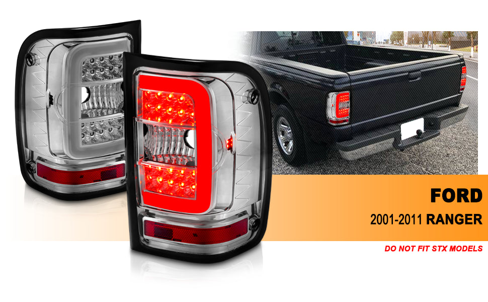 FORD RANGER 01-11 TAIL LIGHTS CHROME HOUSING CLEAR LENS W/C LIGHT BAR