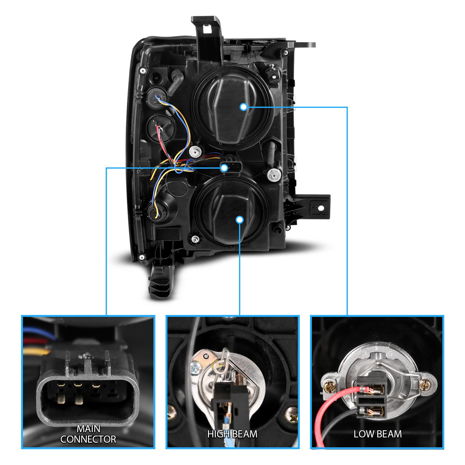 CHEVY SILVERADO 14-15 PROJECTOR SWITCHBACK HEADLIGHTS BLACK AMBER