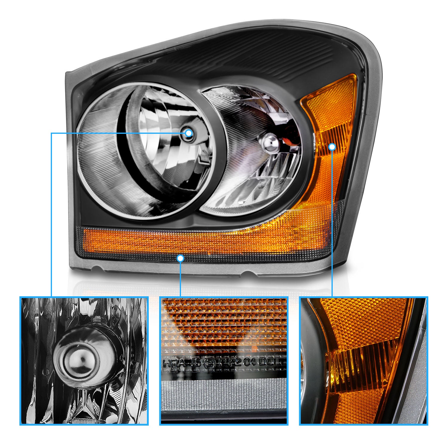 DODGE DURANGO 04-06 HEADLIGHTS BLACK AMBER