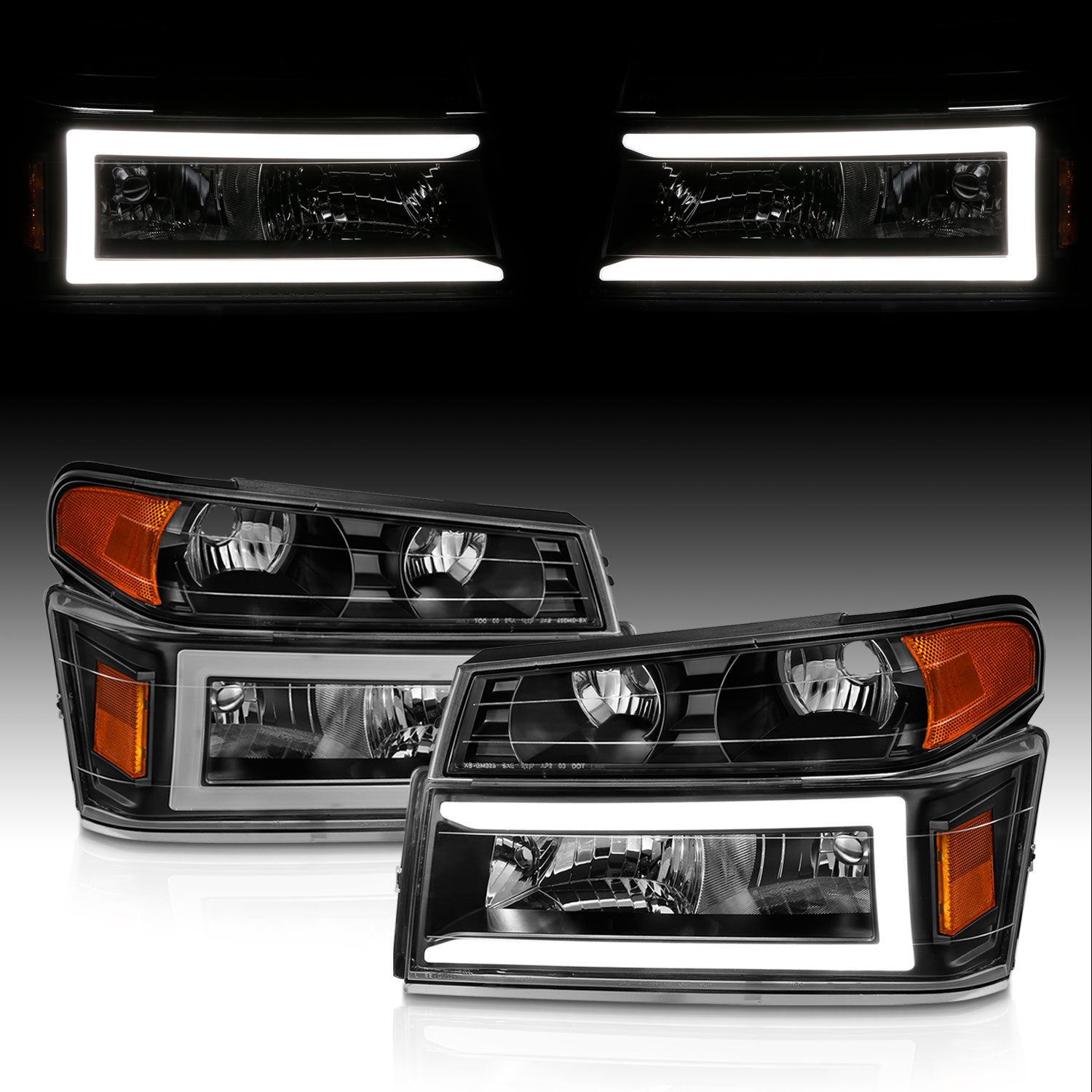CHEVY COLORADO/GMC CANYON 04-12 HEADLIGHTS BLACK 4PCS W/ PARKING LIGHTS, C LIGHTS BAR