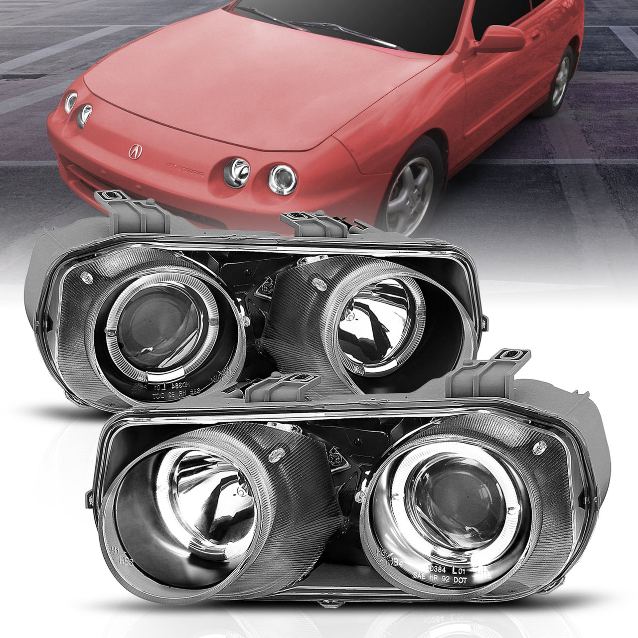 ACURA INTEGRA 94-97 PROJECTOR HEADLIGHTS HALO BLACK CLEAR