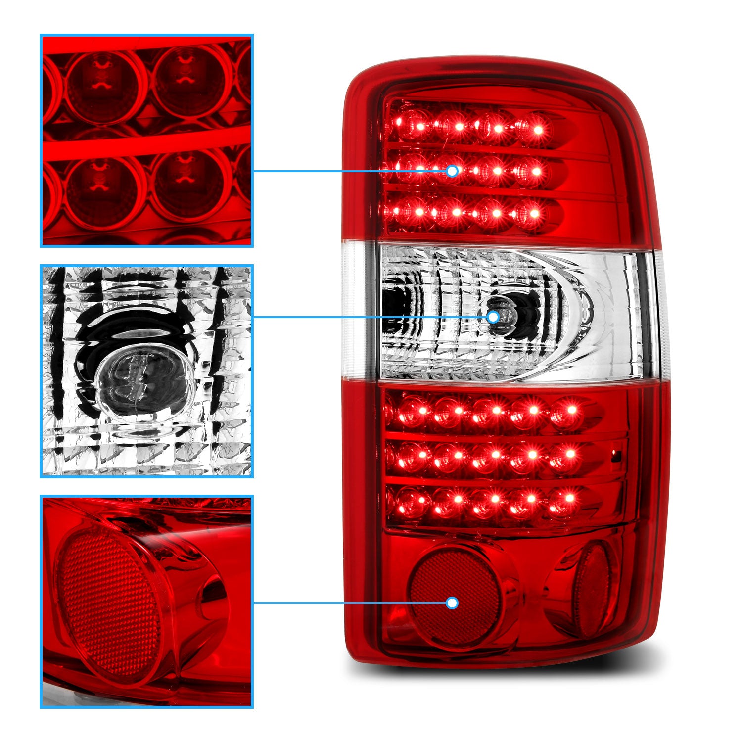 CHEVY TAHOE/SUBURBAN/GMC DENALI 00-06 LED TAIL LIGHTS G2 RED/CLEAR