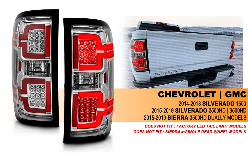 CHEVY SILVERADO 14-17 LED TAIL LIGHTS CHROME HOUSING CLEAR LENS (SEQUENTIAL SIGNAL)