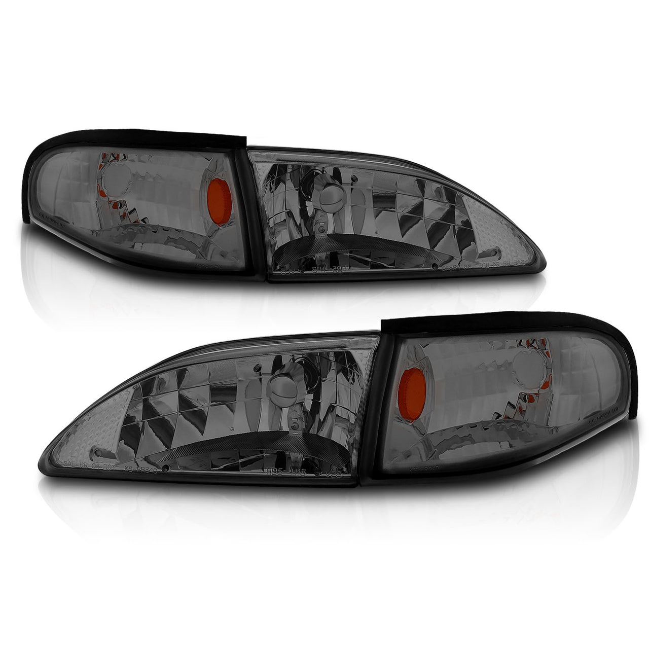 FORD MUSTANG 94-98 CRYSTAL HEADLIGHTS SMOKE W/ CORNER AMBER