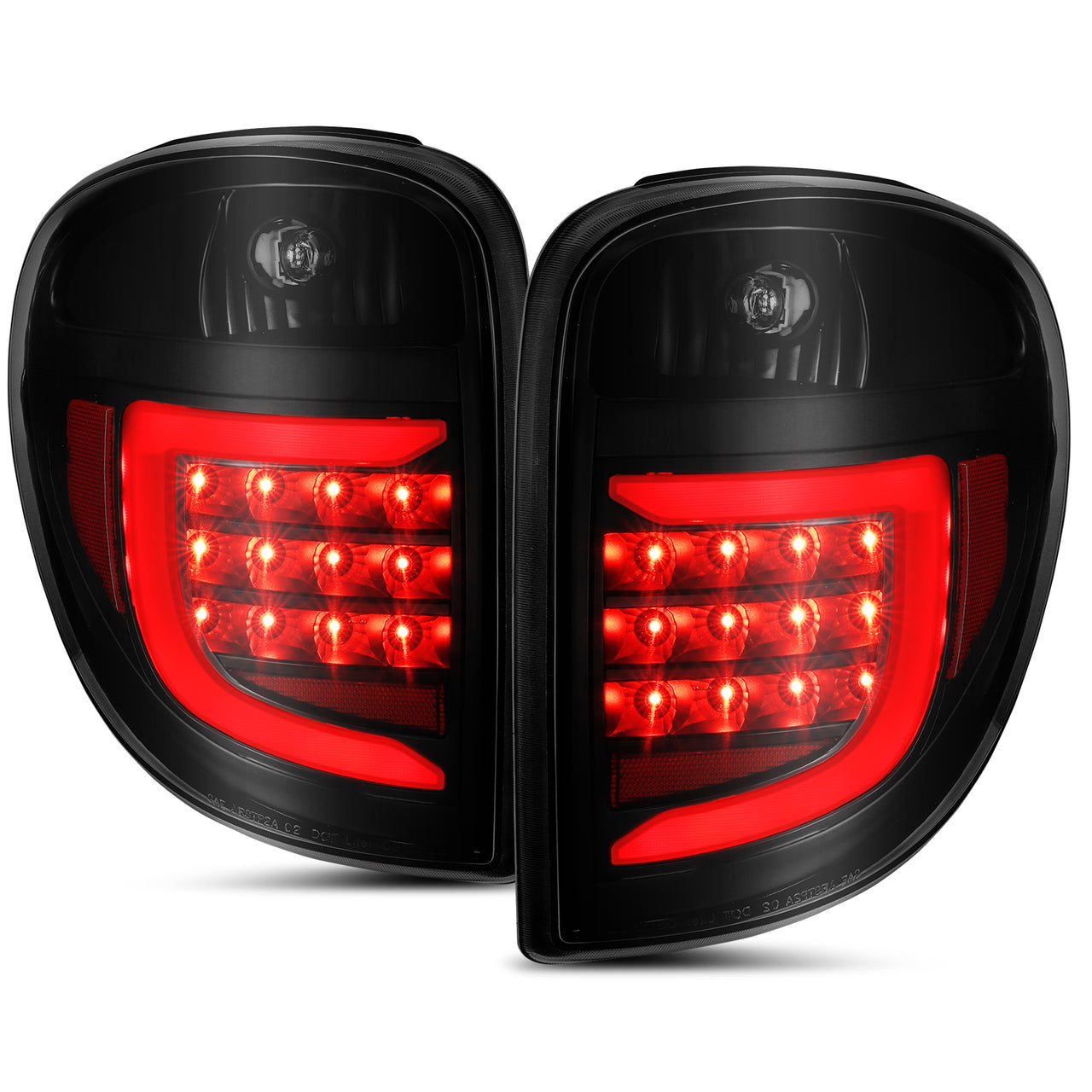 DODGE GRAND CARAVAN; CRYSLER TOWN&COUNTRY 04-07 L.E.D T.L BLACK HOUSING SMOKE LENS W/ C LIGHT BAR