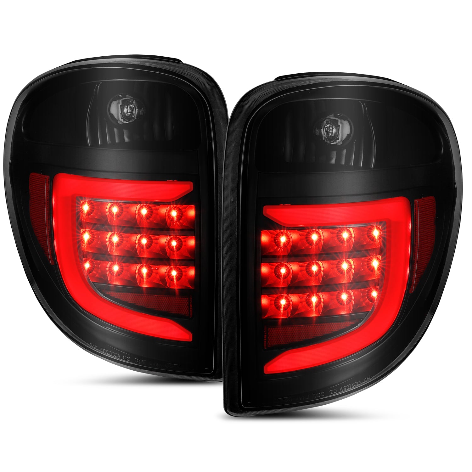 DODGE GRAND CARAVAN; CRYSLER TOWN&COUNTRY 04-07 L.E.D T.L BLACK HOUSING SMOKE LENS W/ C LIGHT BAR